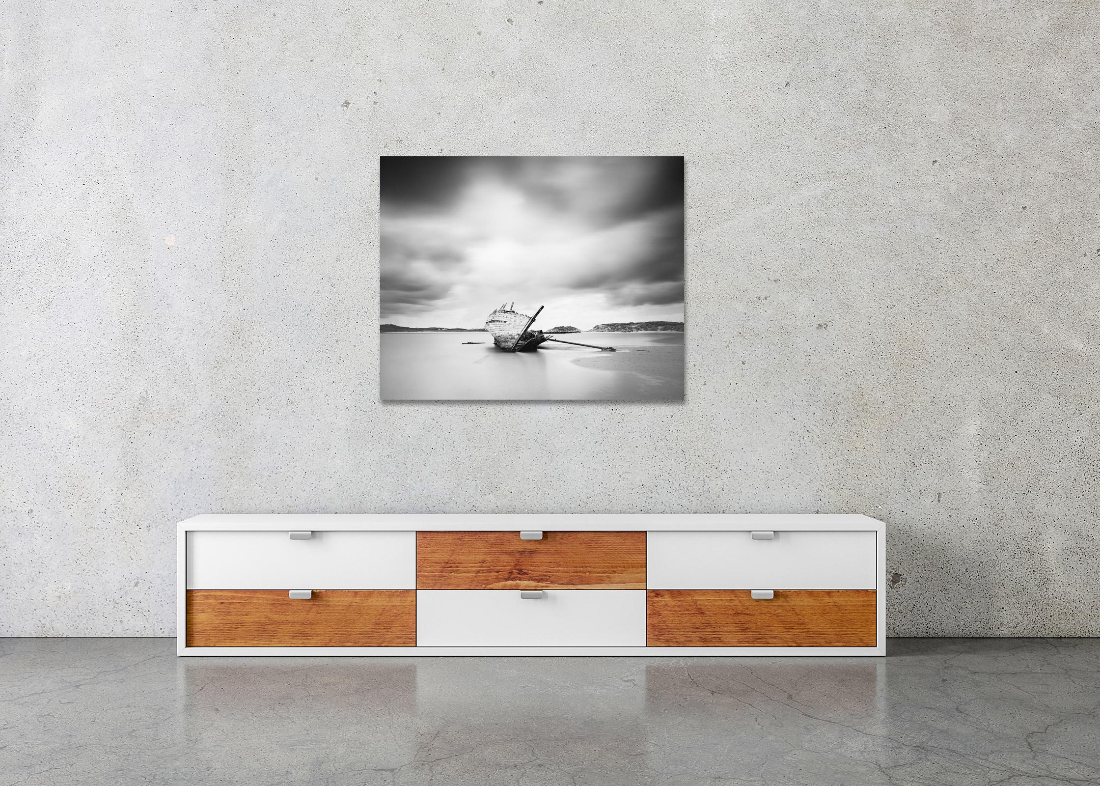 Bad Eddies, Sunken Boat, Beach, Ireland, black and white landscape photography For Sale 1