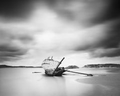 Bad Eddies, Sunken Boat, Beach, Ireland, monochrome photograph, limited edition