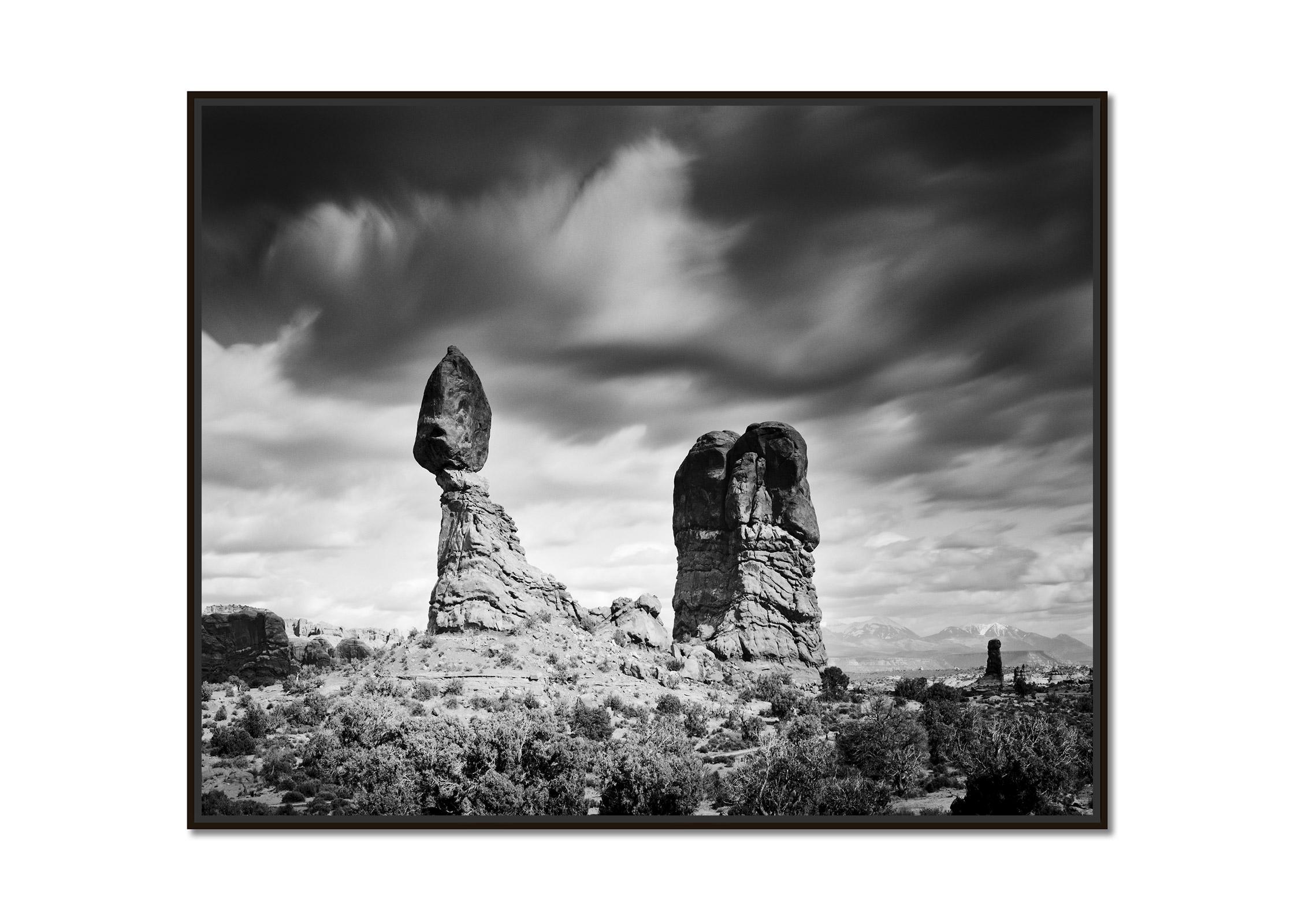 Balanced Rock, Arches National Park, black and white photography, art landscape - Photograph by Gerald Berghammer