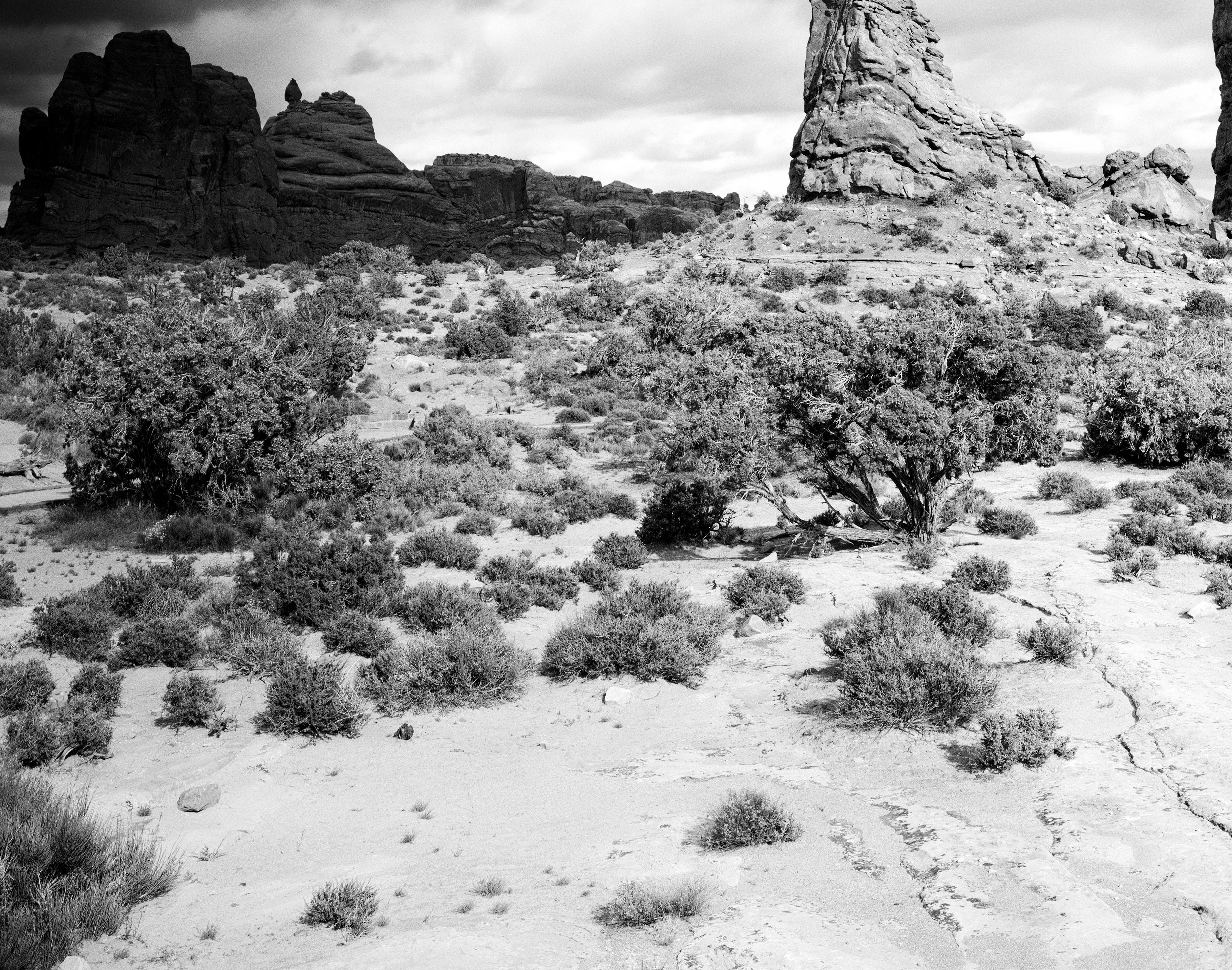 Balanced Rock, Arches National Park, USA, black and white photography, landscape For Sale 4