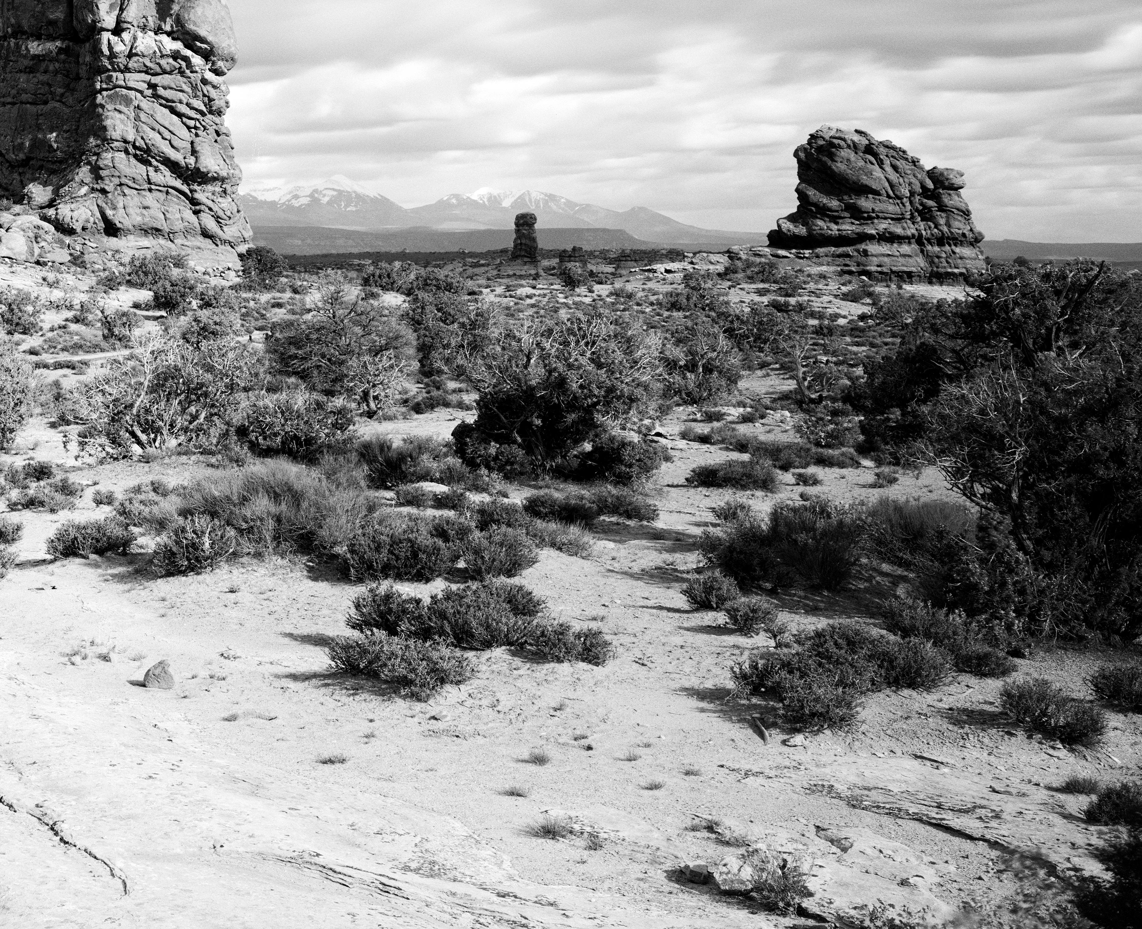 Balanced Rock, Arches National Park, USA, black and white photography, landscape For Sale 5