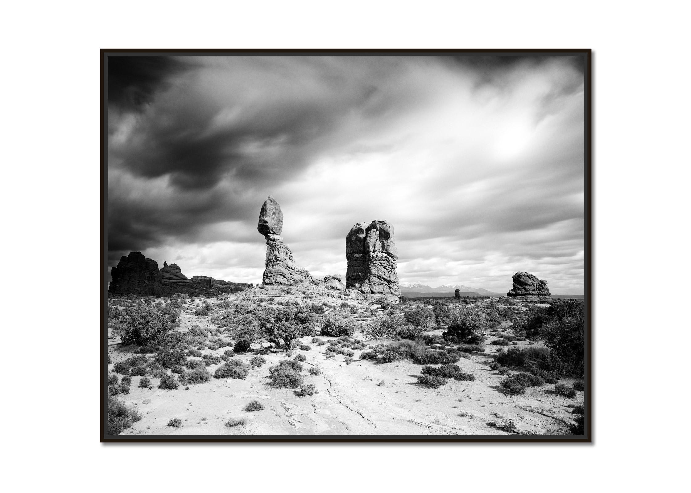 Balanced Rock, Arches National Park, USA, black and white photography, landscape - Photograph by Gerald Berghammer