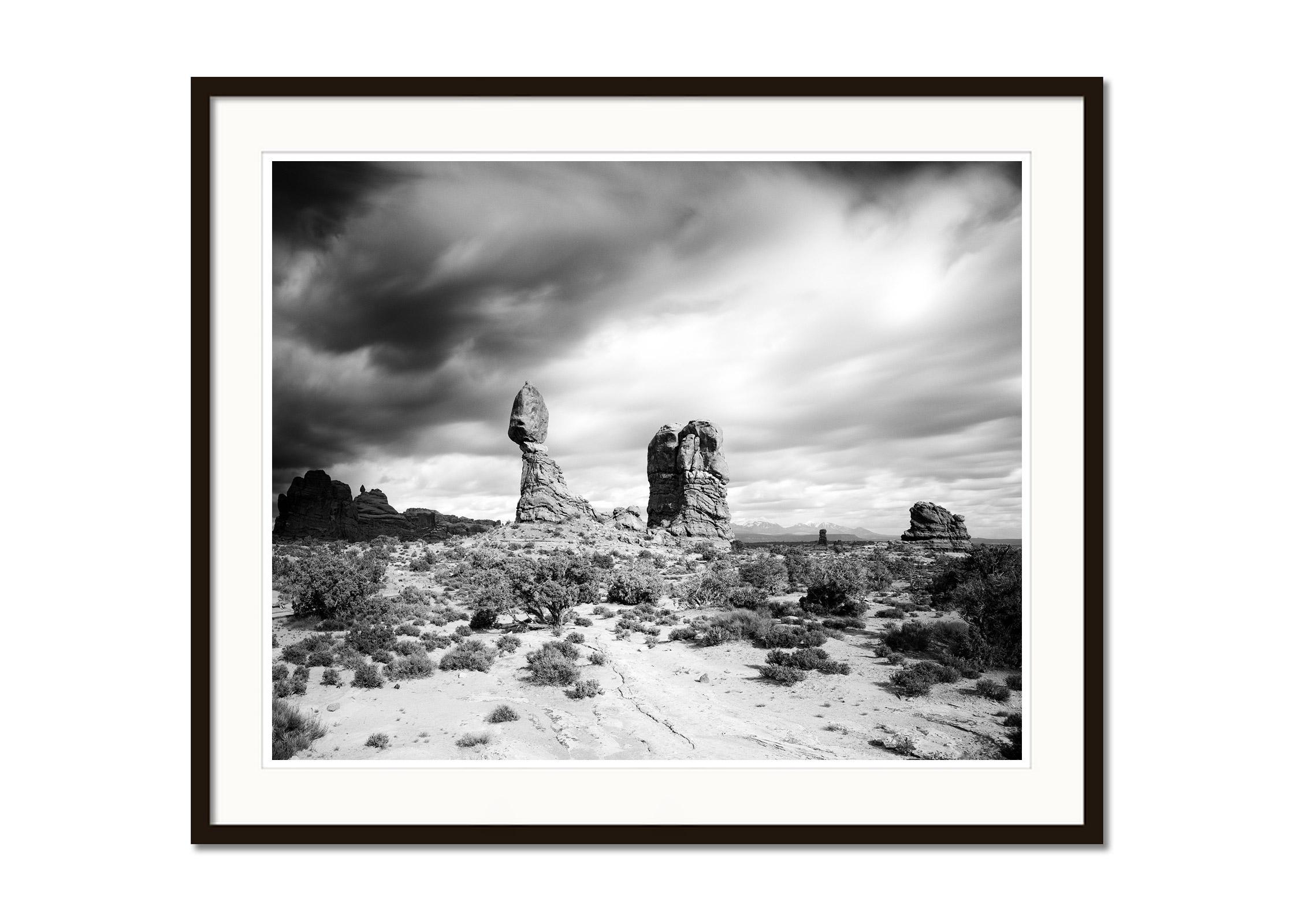 Balanced Rock, Arches National Park, USA, black and white photography, landscape - Contemporary Photograph by Gerald Berghammer