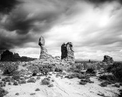 Balanced Rock, Arches National Park, USA, black and white photography, landscape