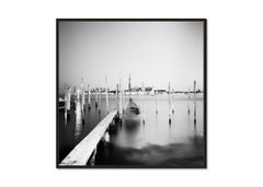 Basilica at Night, Gondola, Venice, black and white cityscape photography print