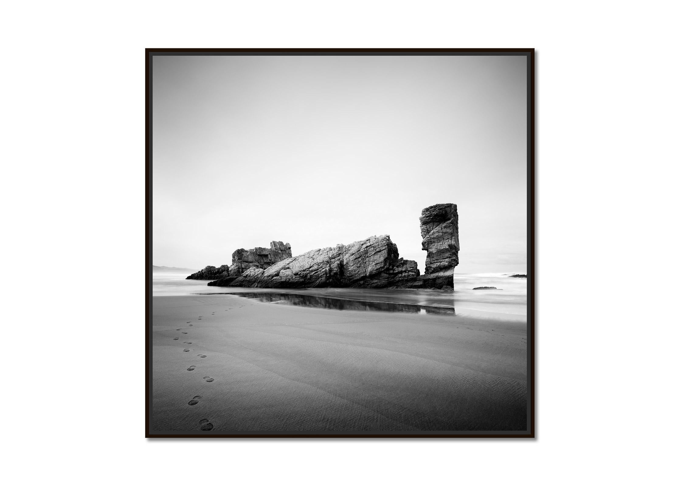 Bay of Biscay, giant rock, beach, Spain, black and white photography, landscape - Photograph by Gerald Berghammer