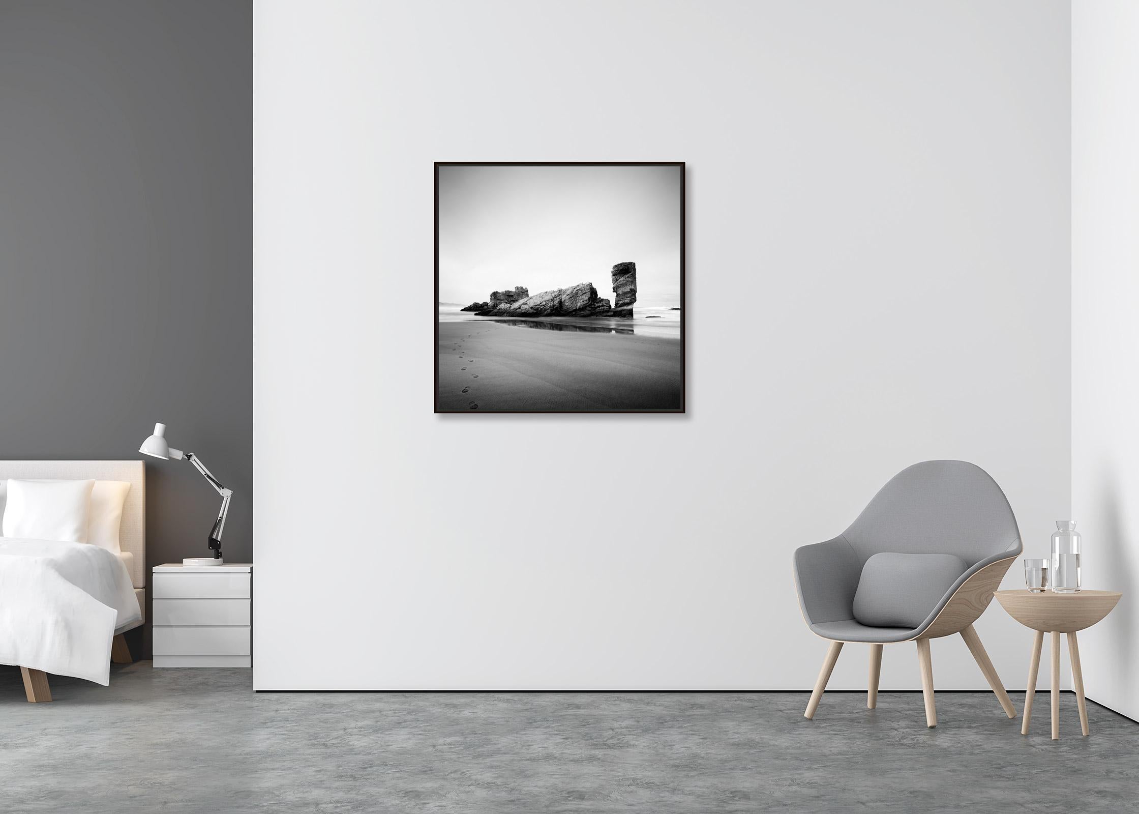 Bay of Biscay, giant rock, beach, Spain, black and white photography, landscape - Contemporary Photograph by Gerald Berghammer