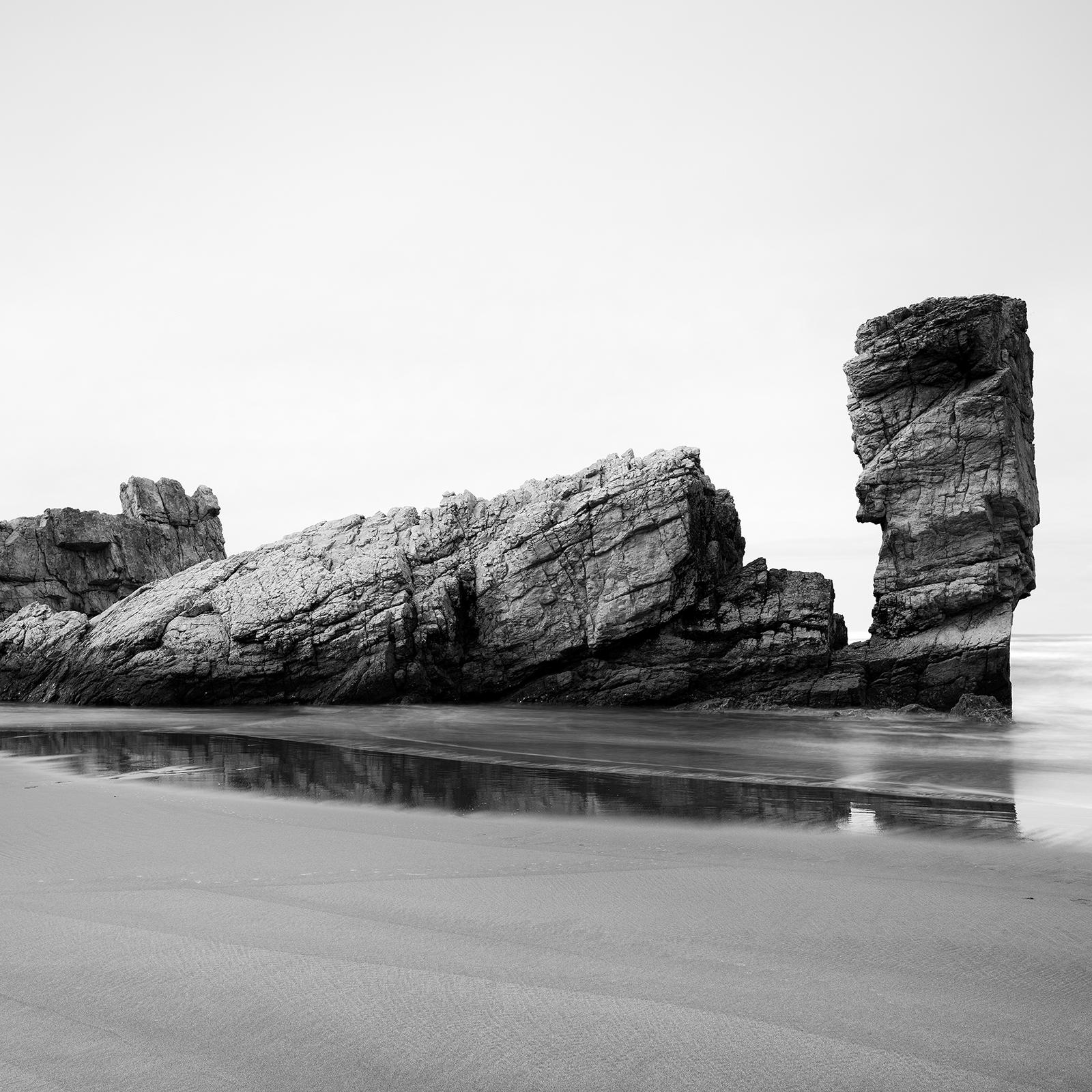 Bay of Biscay, giant rock, beach, Spain, black and white photography, landscape For Sale 4