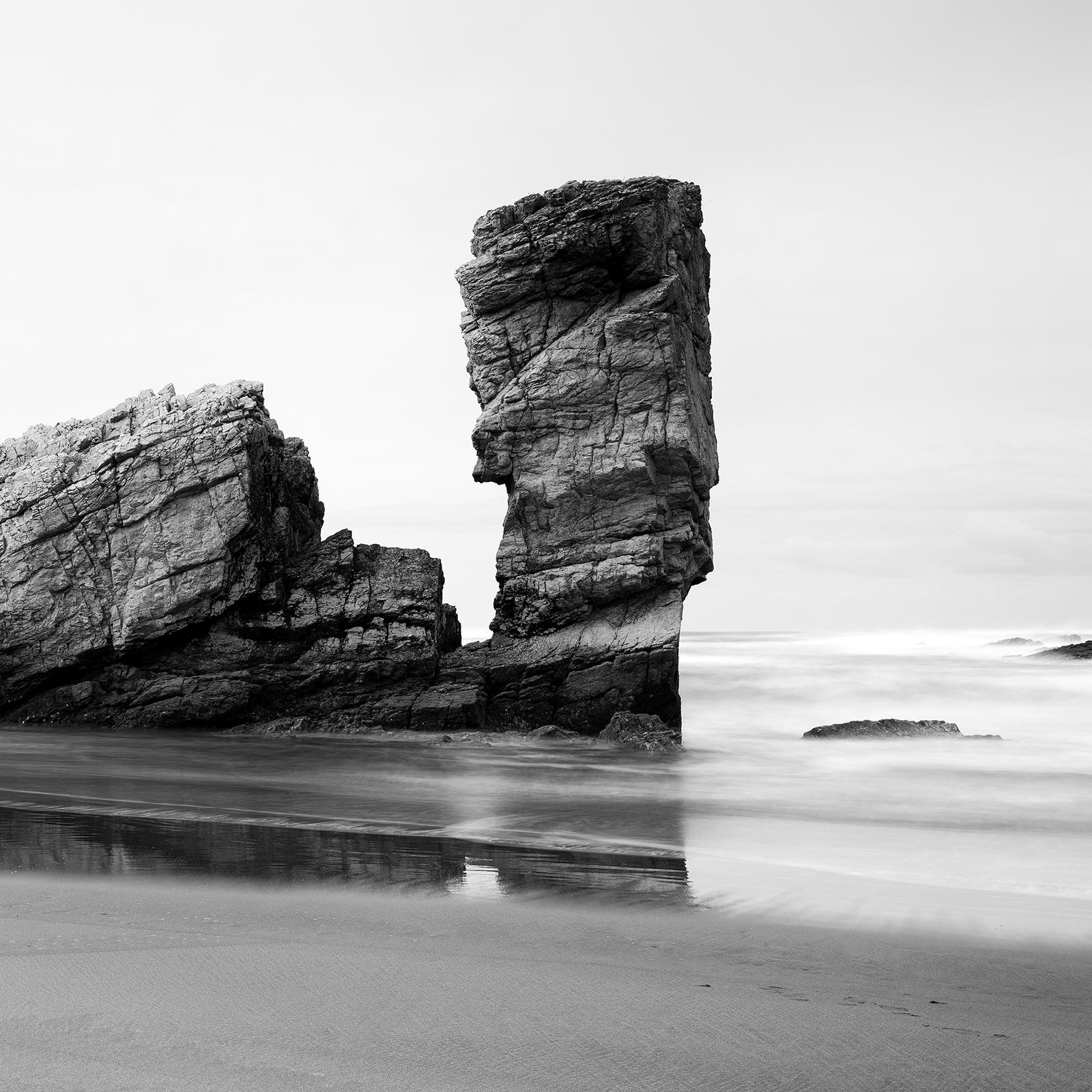 Bay of Biscay, giant rock, beach, Spain, black and white photography, landscape For Sale 5