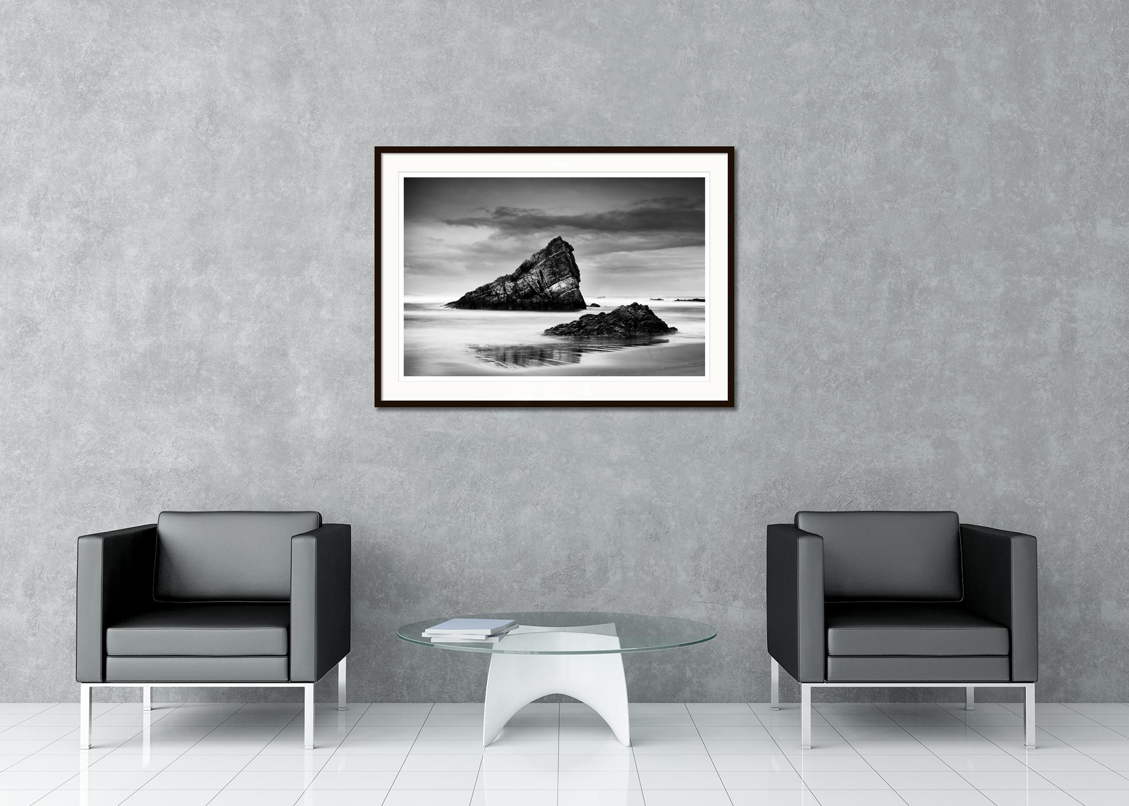 Bay of Biscay, shoreline, beach, Spain, black and white landscape photography For Sale 1