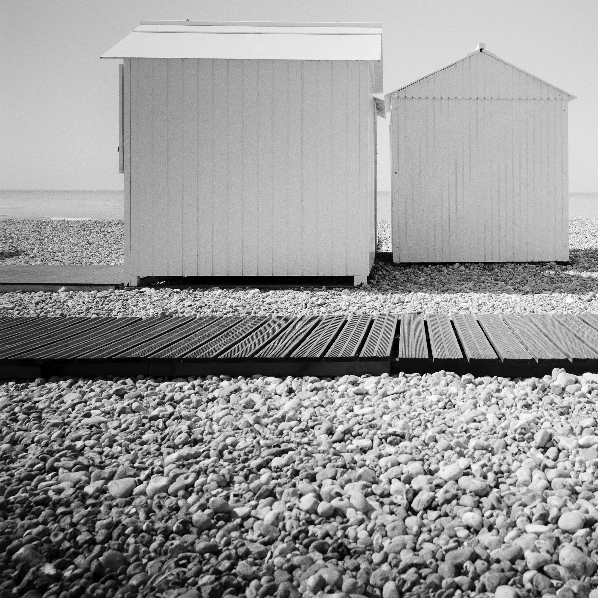 Beach Huts, France, minimalist monochrome fine art landscape photography For Sale 5