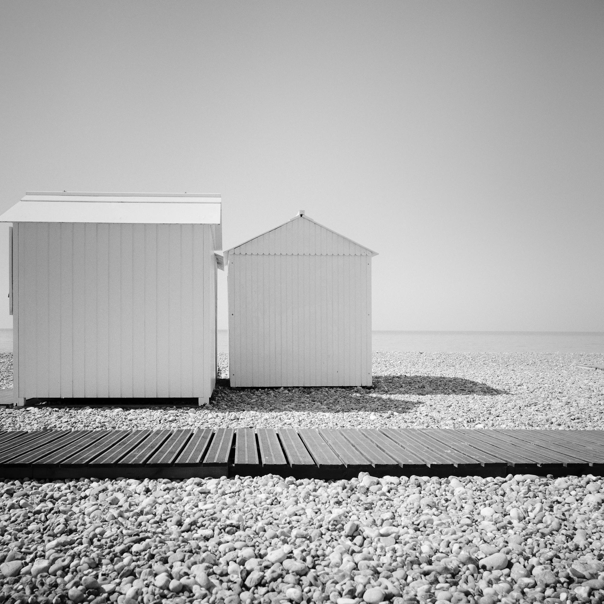 Beach Huts, France, minimalist monochrome fine art landscape photography For Sale 6