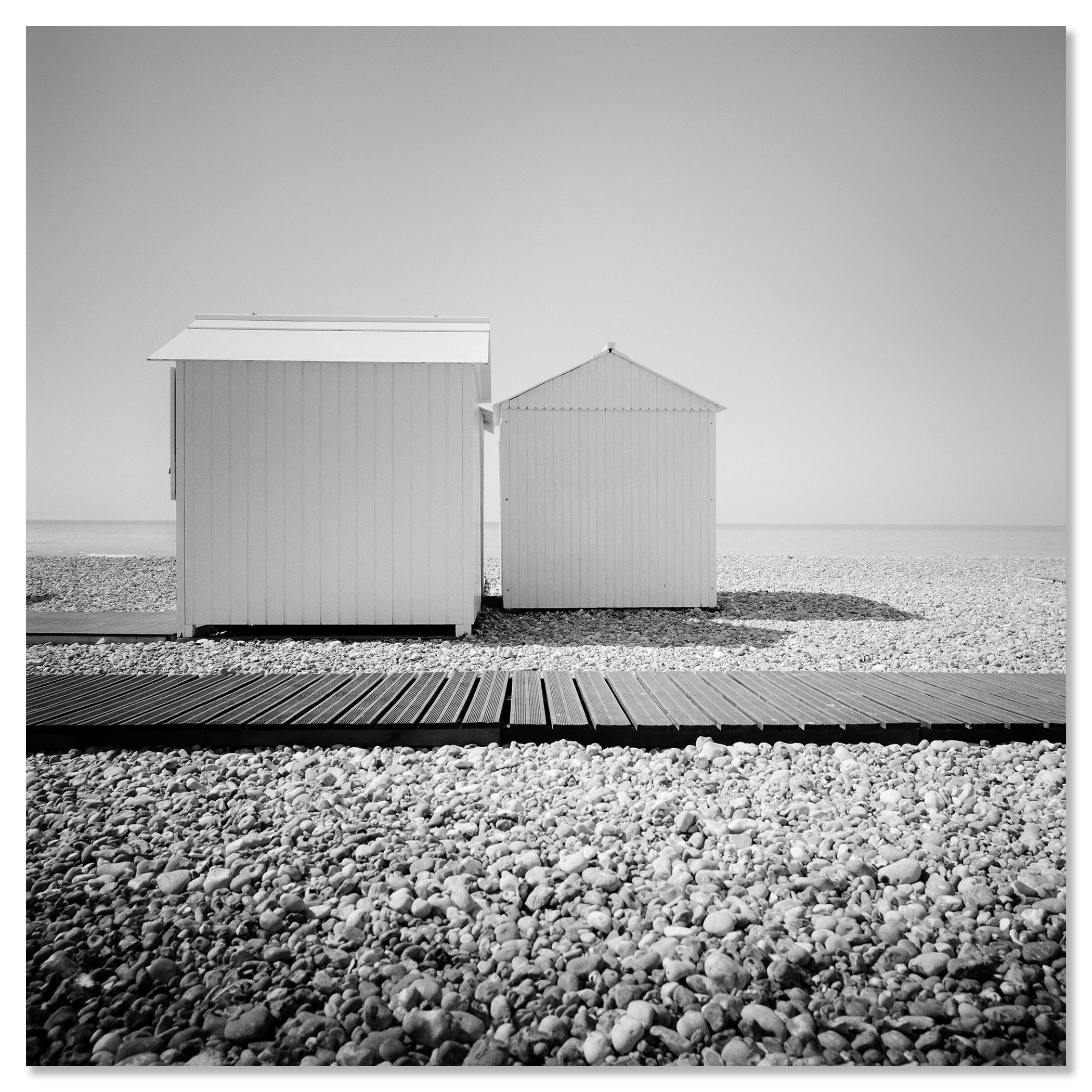 Beach Huts, France, minimalist monochrome fine art landscape photography For Sale 3