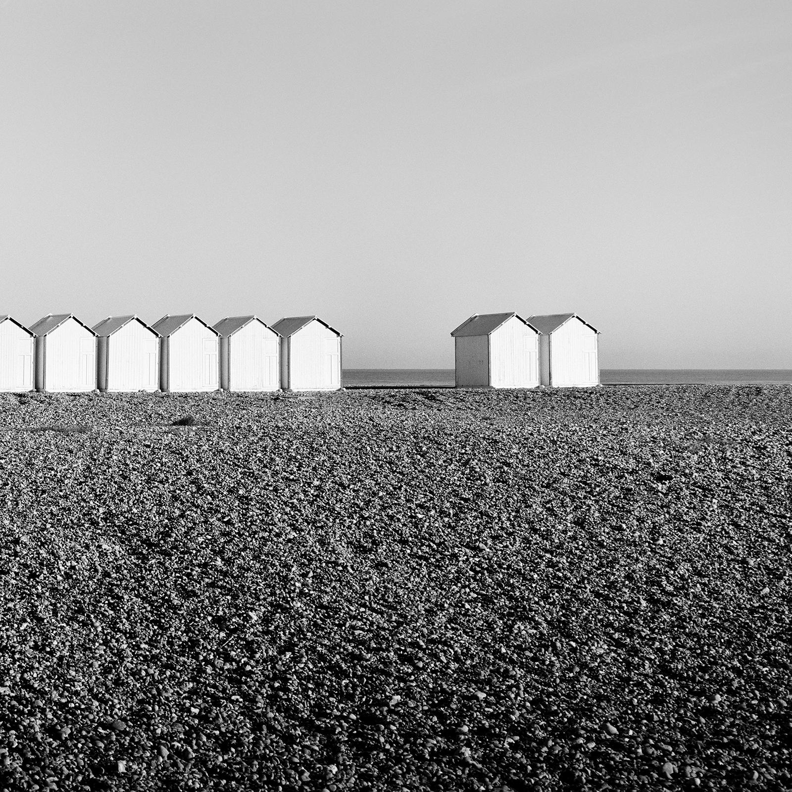 Beach Huts Panorama, France, black and white photography, landscape, fine art For Sale 4