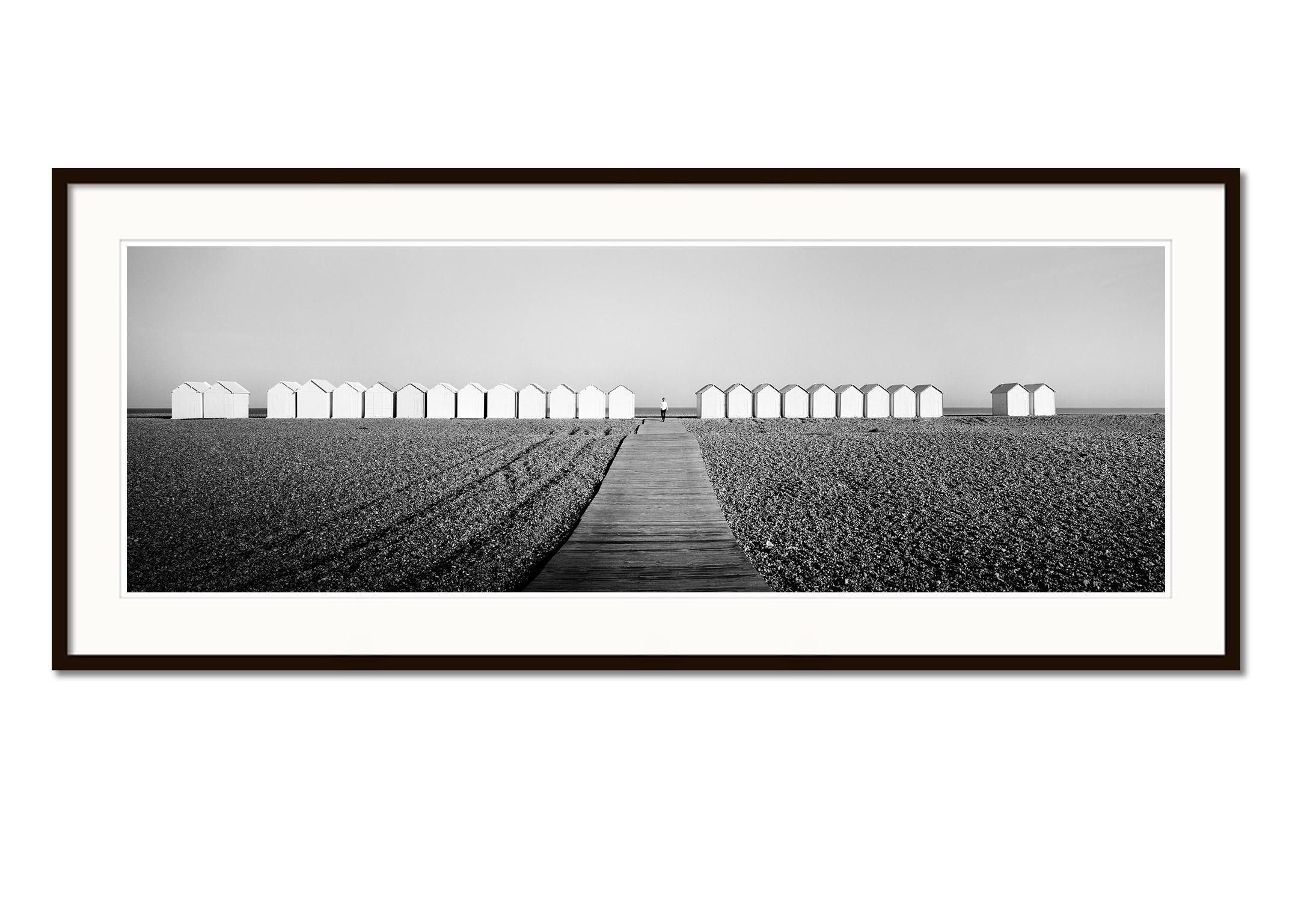 Beach Huts Panorama, France, black and white photography, landscape, fine art - Contemporary Photograph by Gerald Berghammer