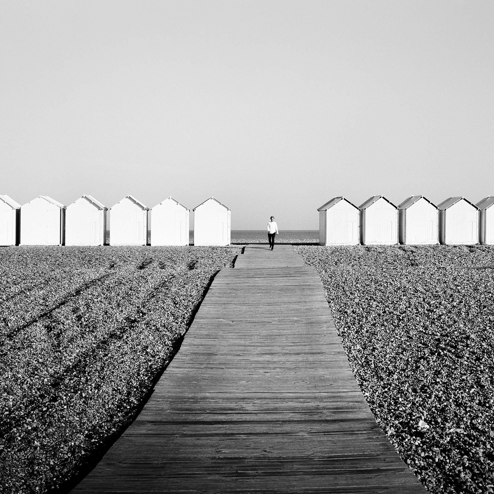 Beach Huts Panorama, France, black and white photography, landscape, fine art For Sale 2