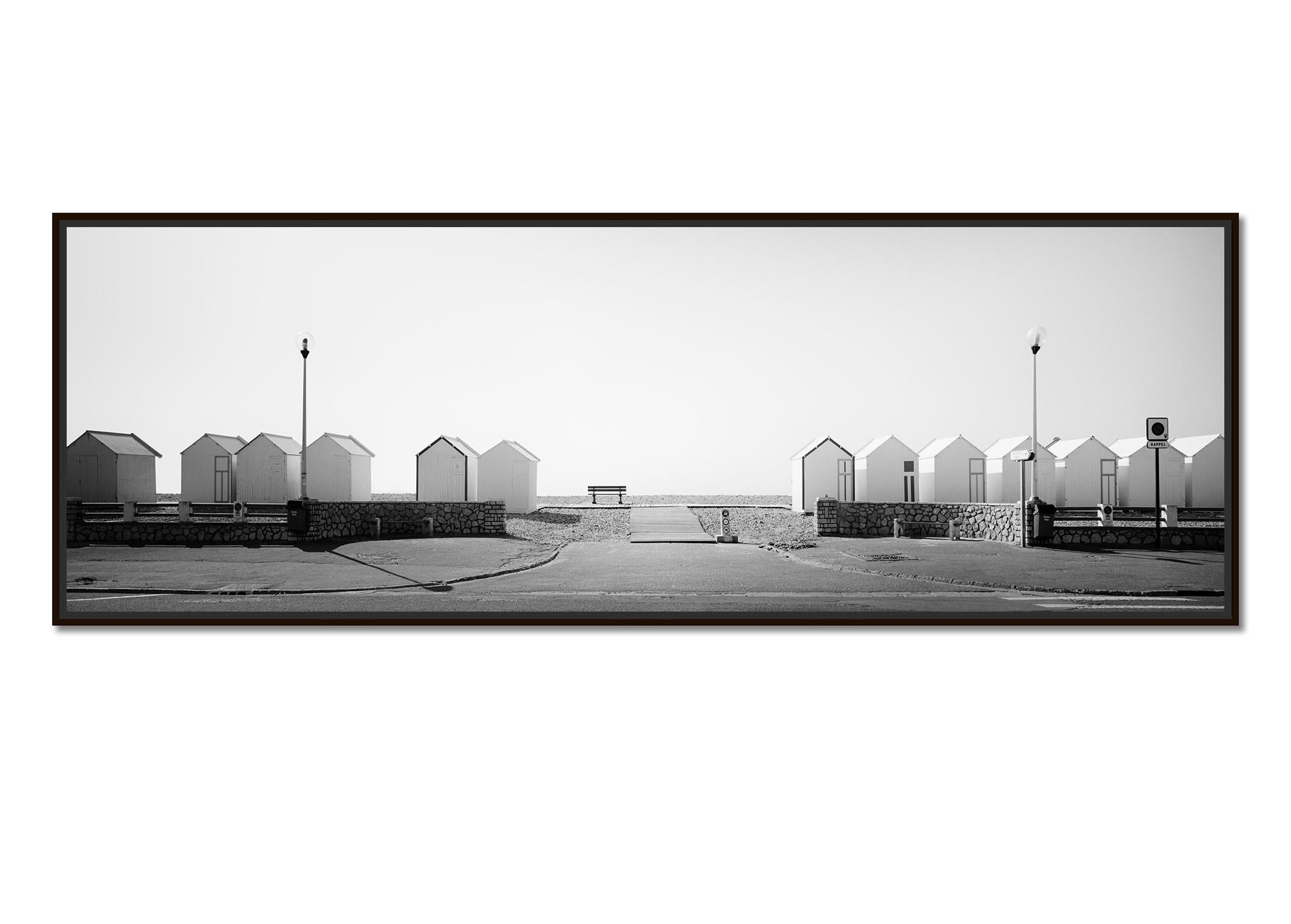 Beach Huts Panorama Cayeux-sur-Mer France black white landscape art photography - Contemporary Photograph by Gerald Berghammer