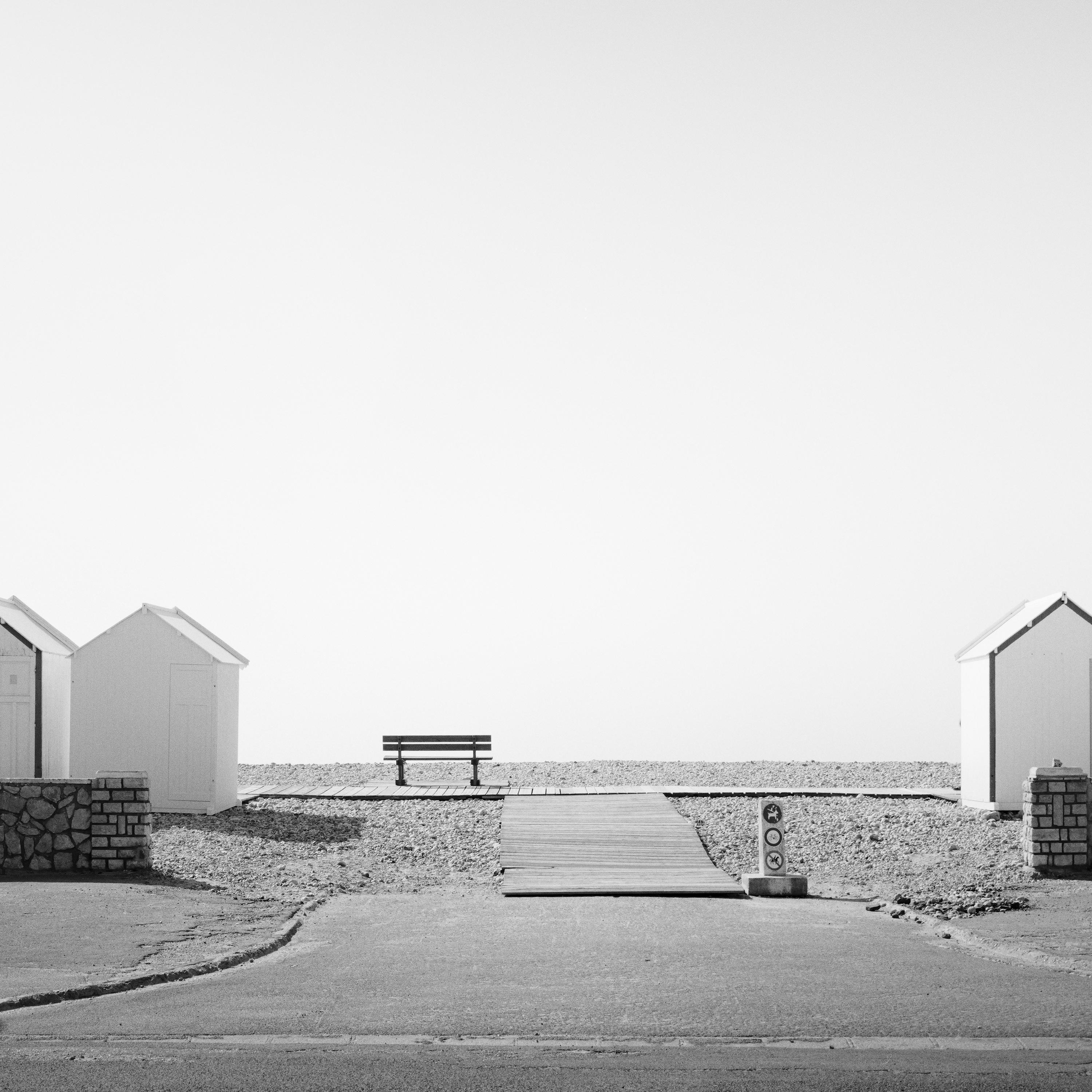 Beach Huts Panorama Cayeux-sur-Mer France black white landscape art photography For Sale 4