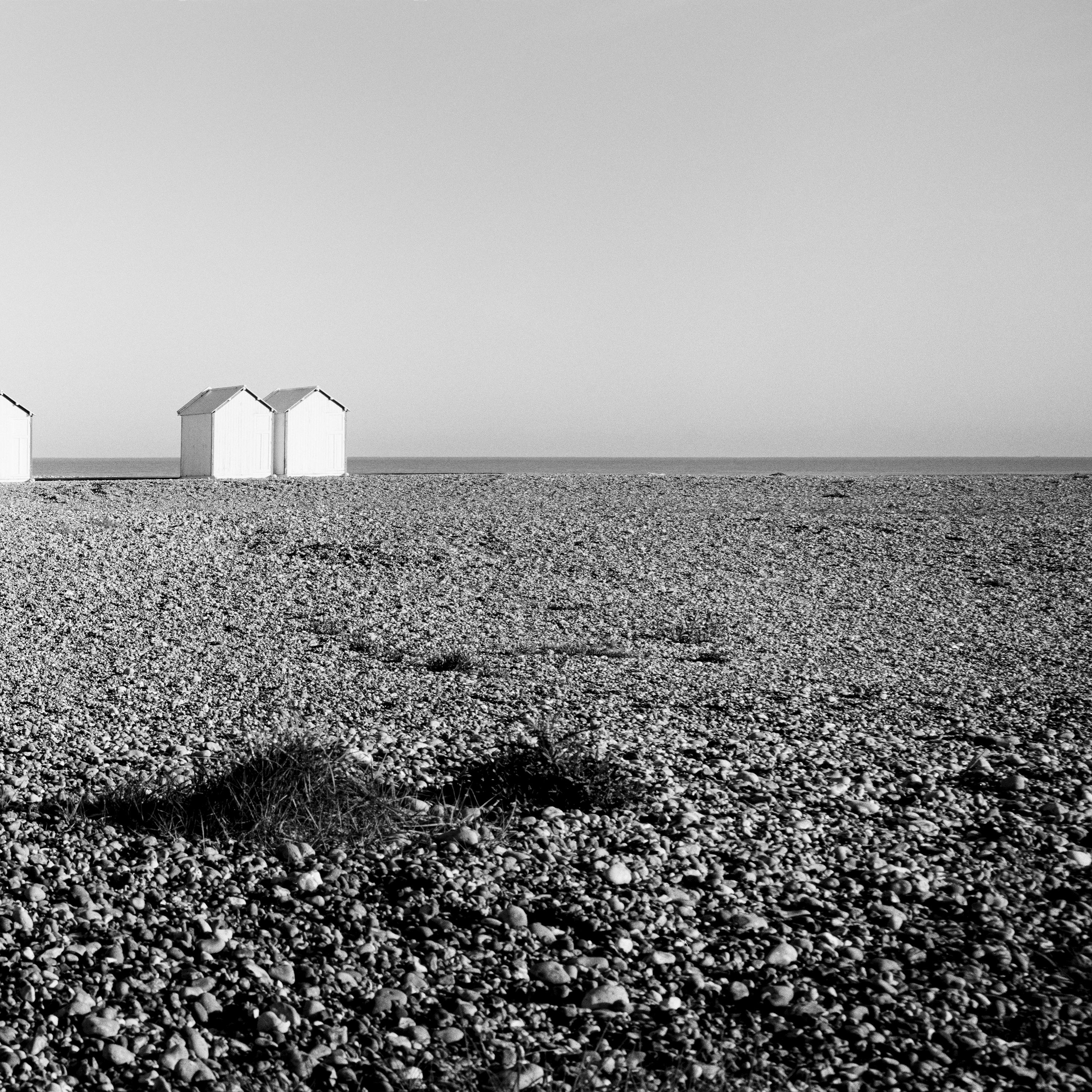 Beach Huts Panorama stone beach black & white fine art landscape panorama photo For Sale 5
