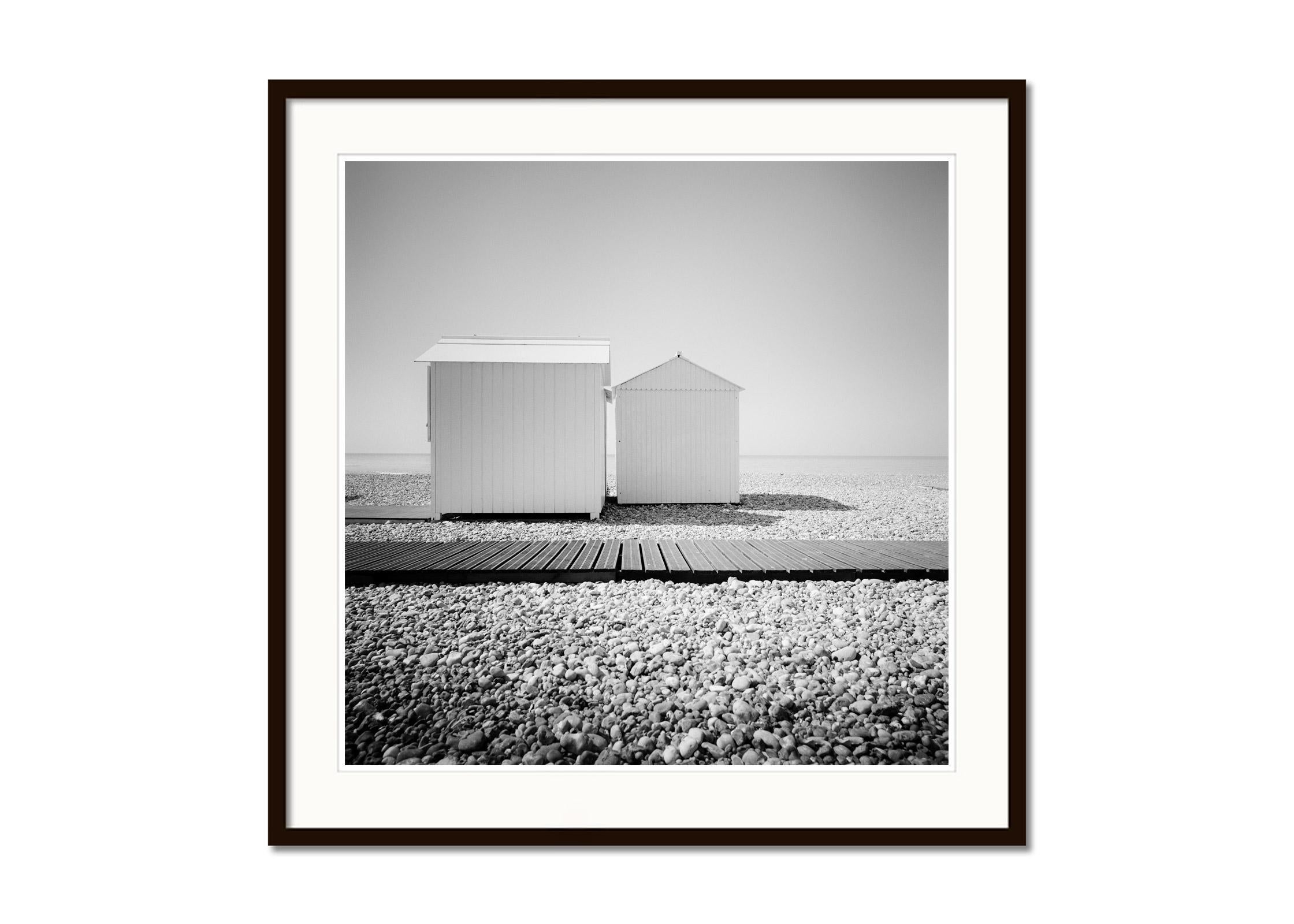 Beach Huts, Promenade, France, black and white photography, fine art landscape - Gray Black and White Photograph by Gerald Berghammer