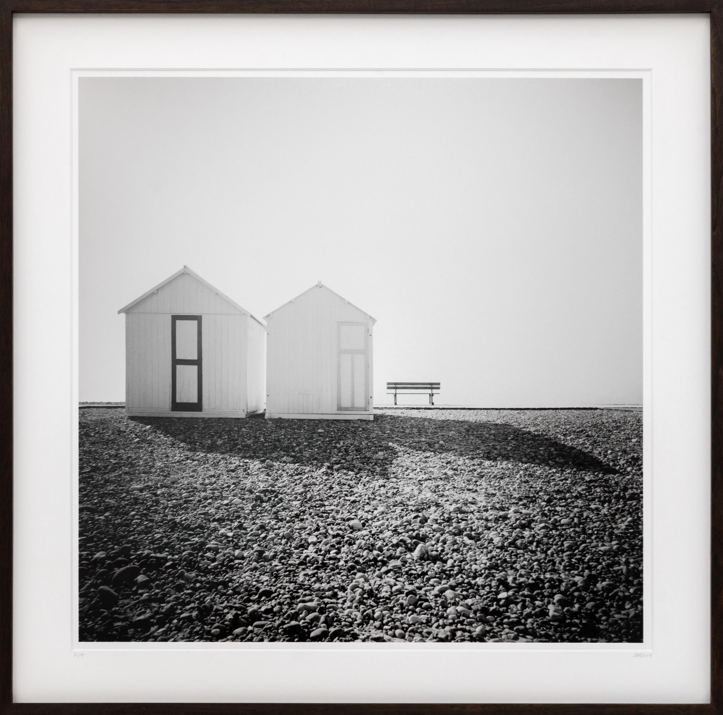Beach Huts, romantic moment, France, black & white fine art photography, framed