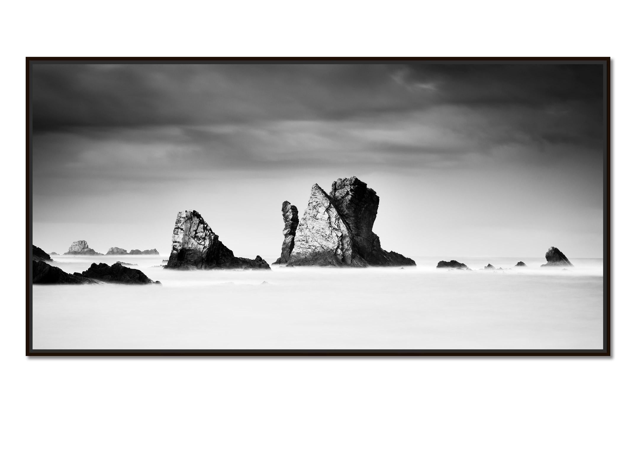 Beach of Silencio, giant Rocks, Atlantic Ocean, black and white landscape photo - Photograph by Gerald Berghammer