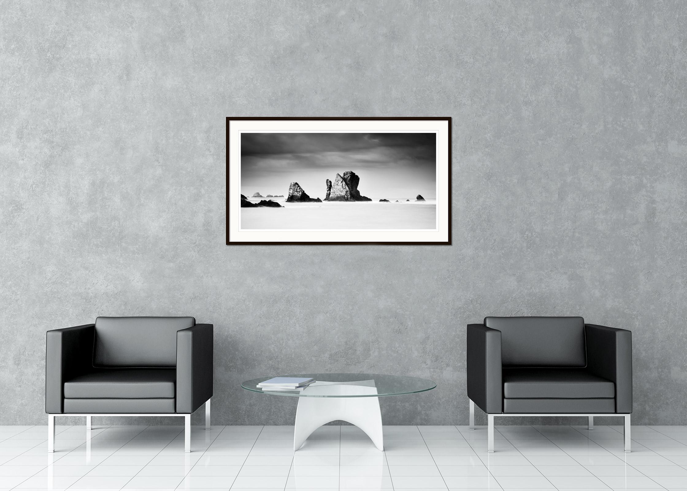 Beach of Silencio, giant Rocks, Atlantic Ocean, black and white landscape photo For Sale 1