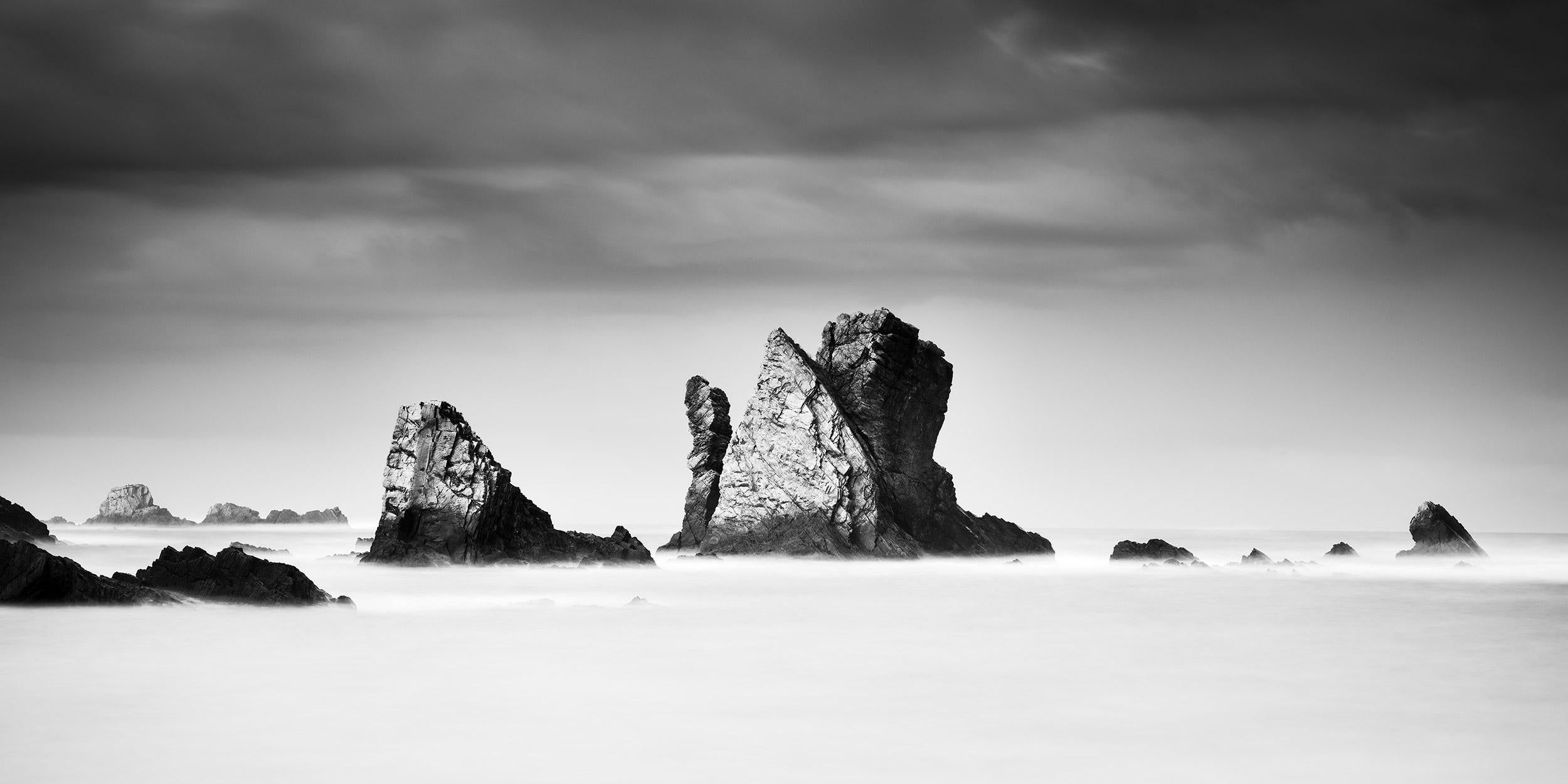 Gerald Berghammer Black and White Photograph - Beach of Silencio, giant Rocks, Atlantic Ocean, black and white landscape photo