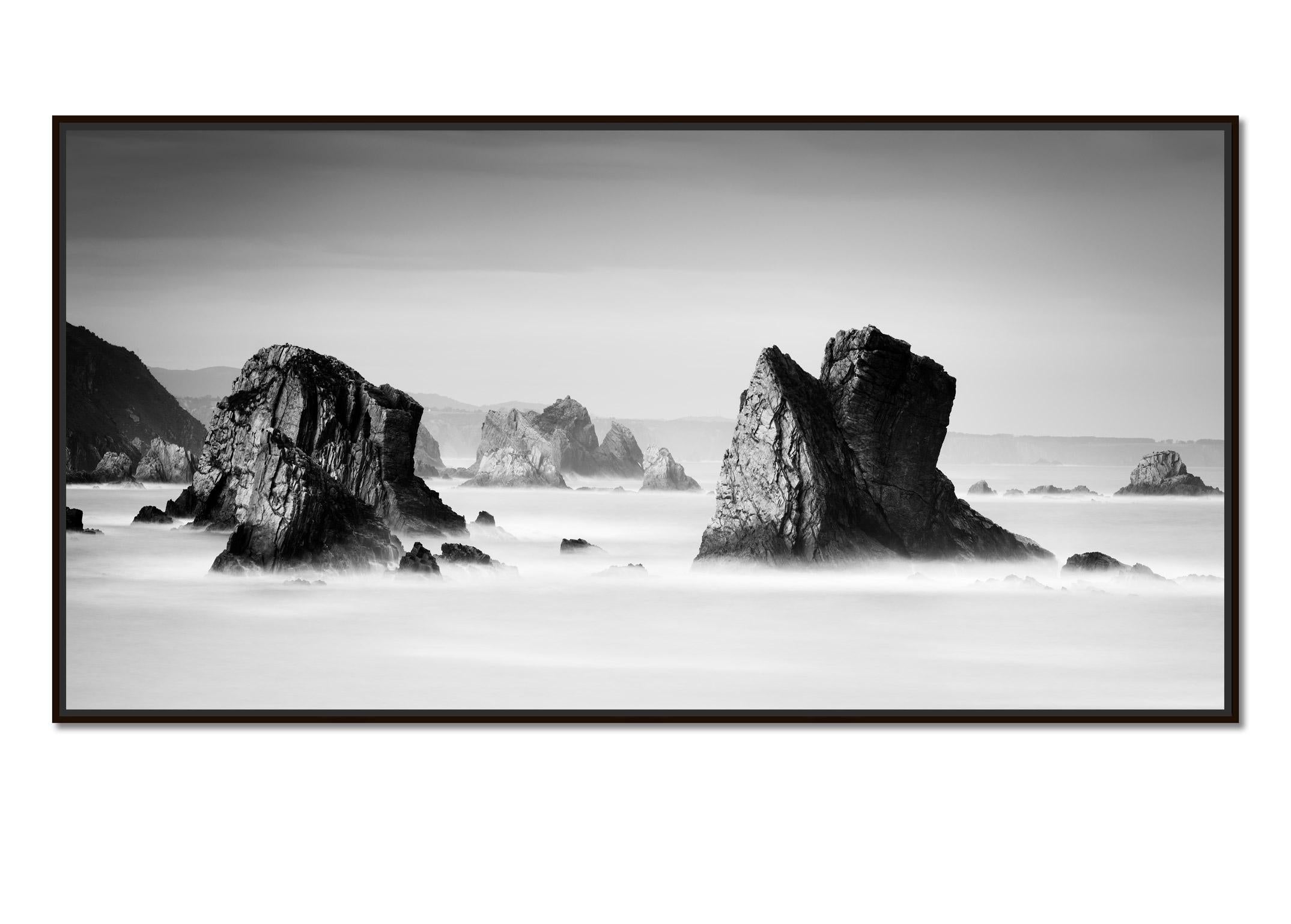 Beach of Silencio, Rocks, Atlantic Ocean, black and white photography, seascape - Photograph by Gerald Berghammer