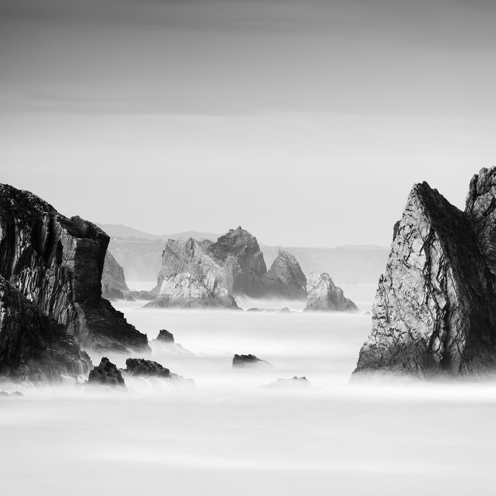 Beach of Silencio, Rocks, Atlantic Ocean, black and white photography, seascape For Sale 4