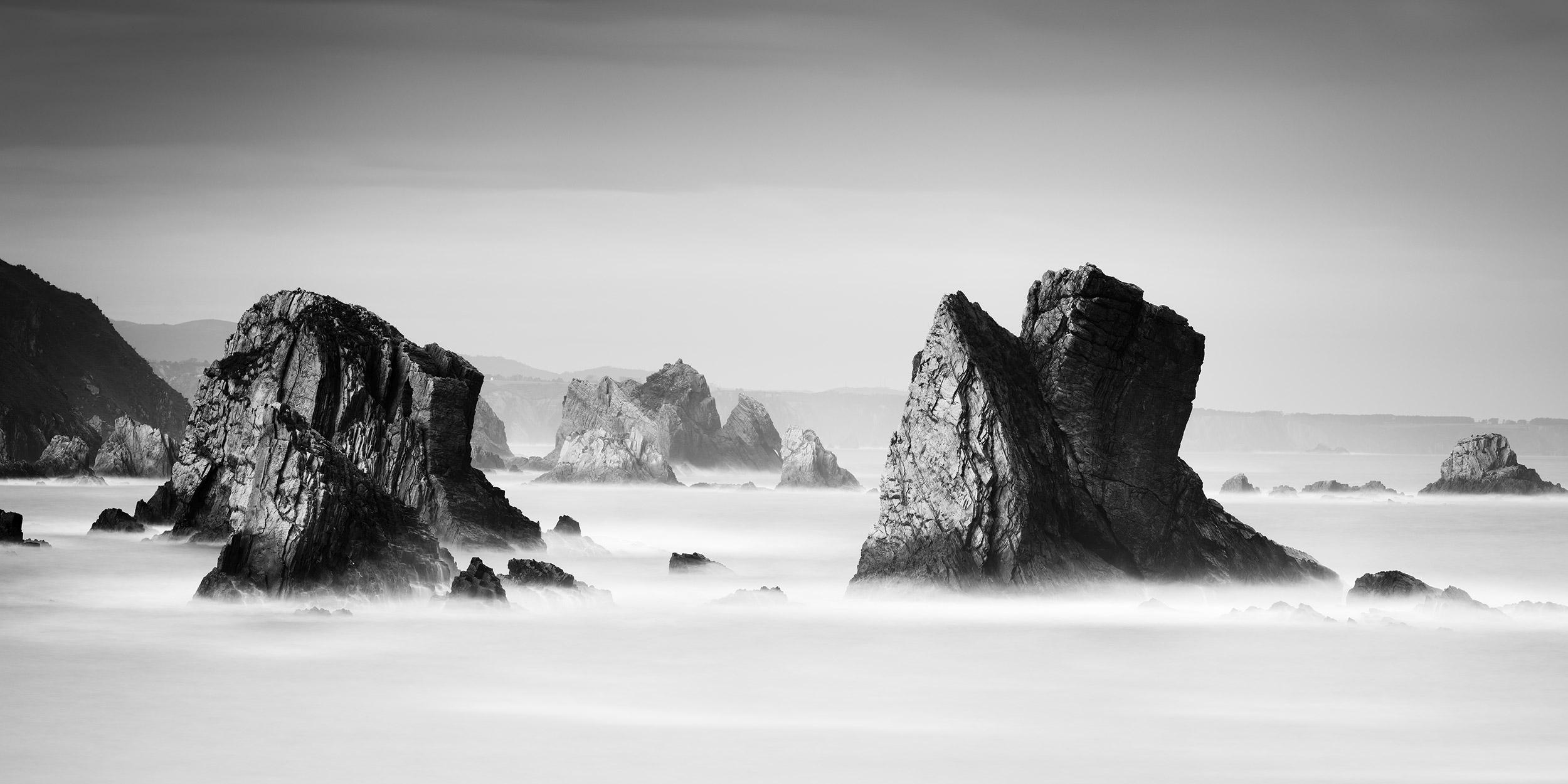 Gerald Berghammer Landscape Photograph - Beach of Silencio, Rocks, Atlantic Ocean, black and white photography, seascape