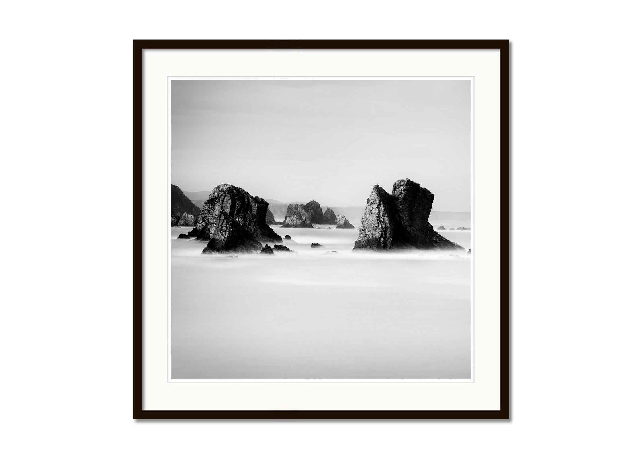 Beach of Silencio, Rocks, Cantabrian Coast, fine art seascape photography print - Gray Black and White Photograph by Gerald Berghammer