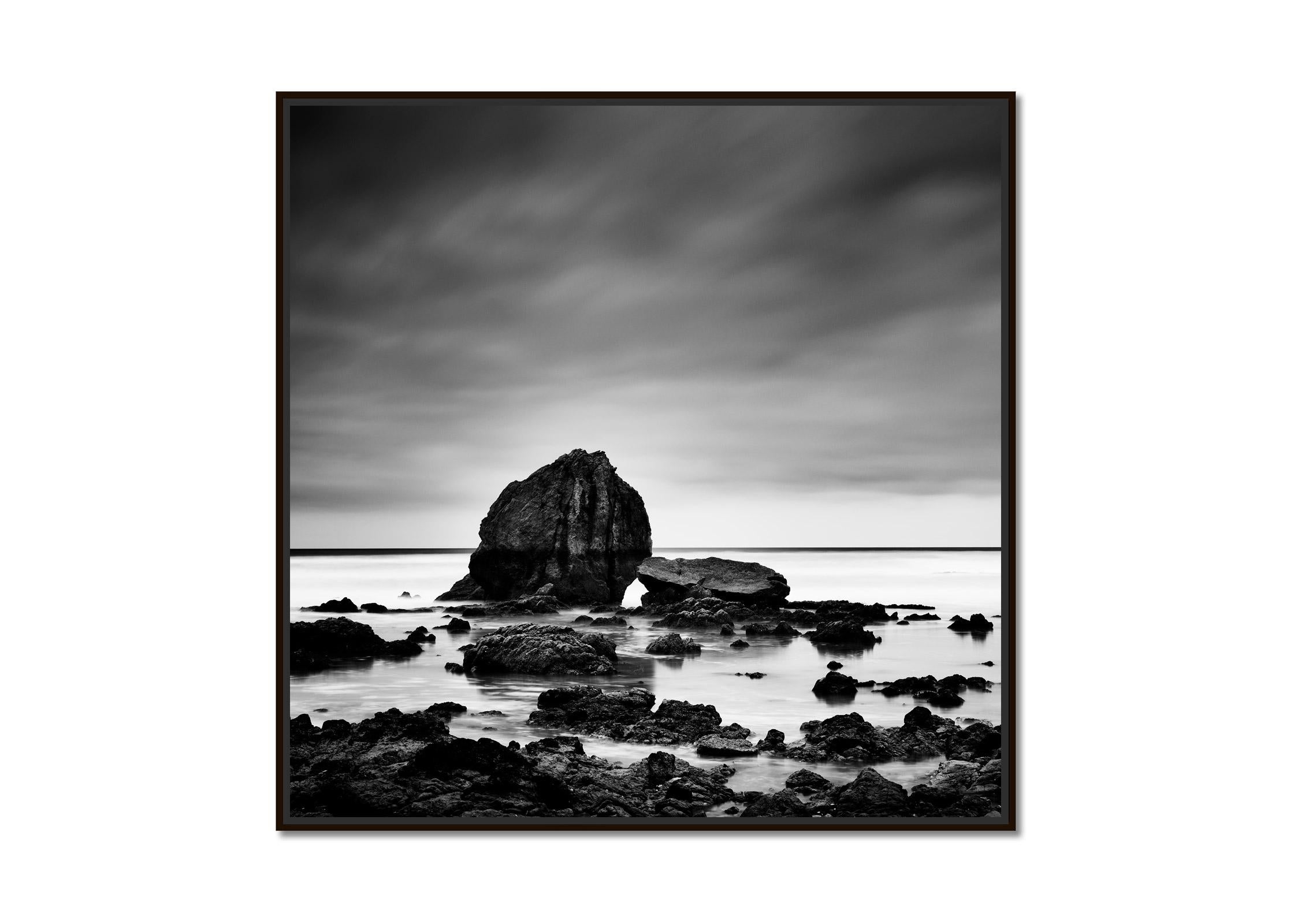 Beach Rock, giant stones, shoreline, France, black and white, landscape, photo - Photograph by Gerald Berghammer