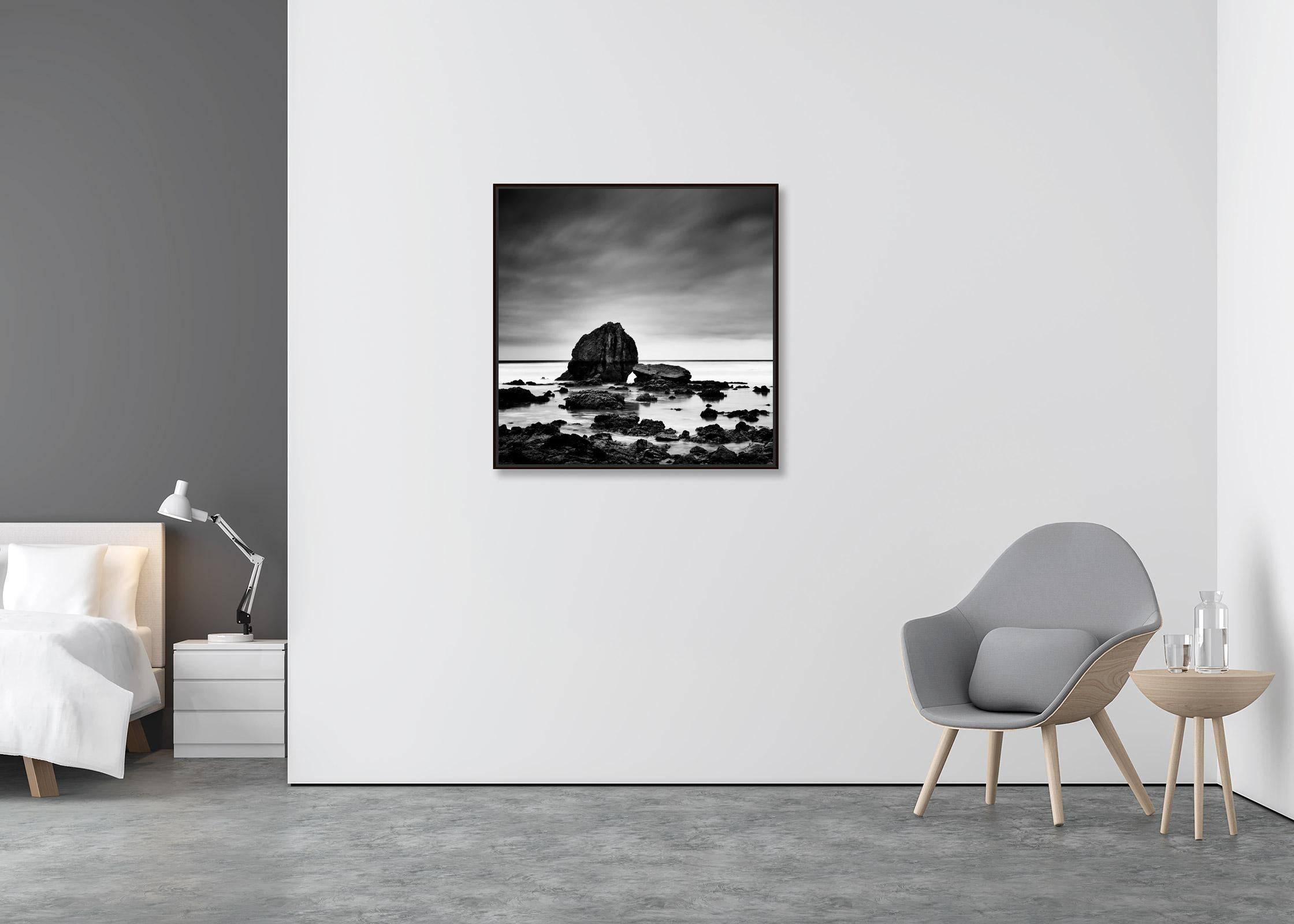 Beach Rock, giant stones, shoreline, France, black and white, landscape, photo - Contemporary Photograph by Gerald Berghammer