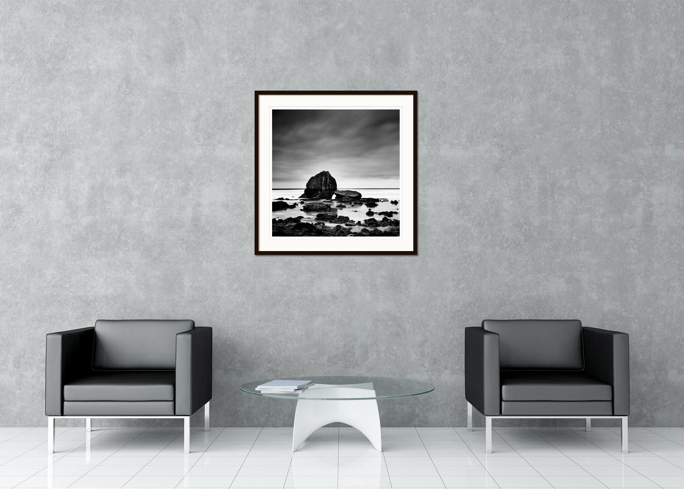 Beach Rock, giant stones, shoreline, France, black and white, landscape, photo For Sale 1