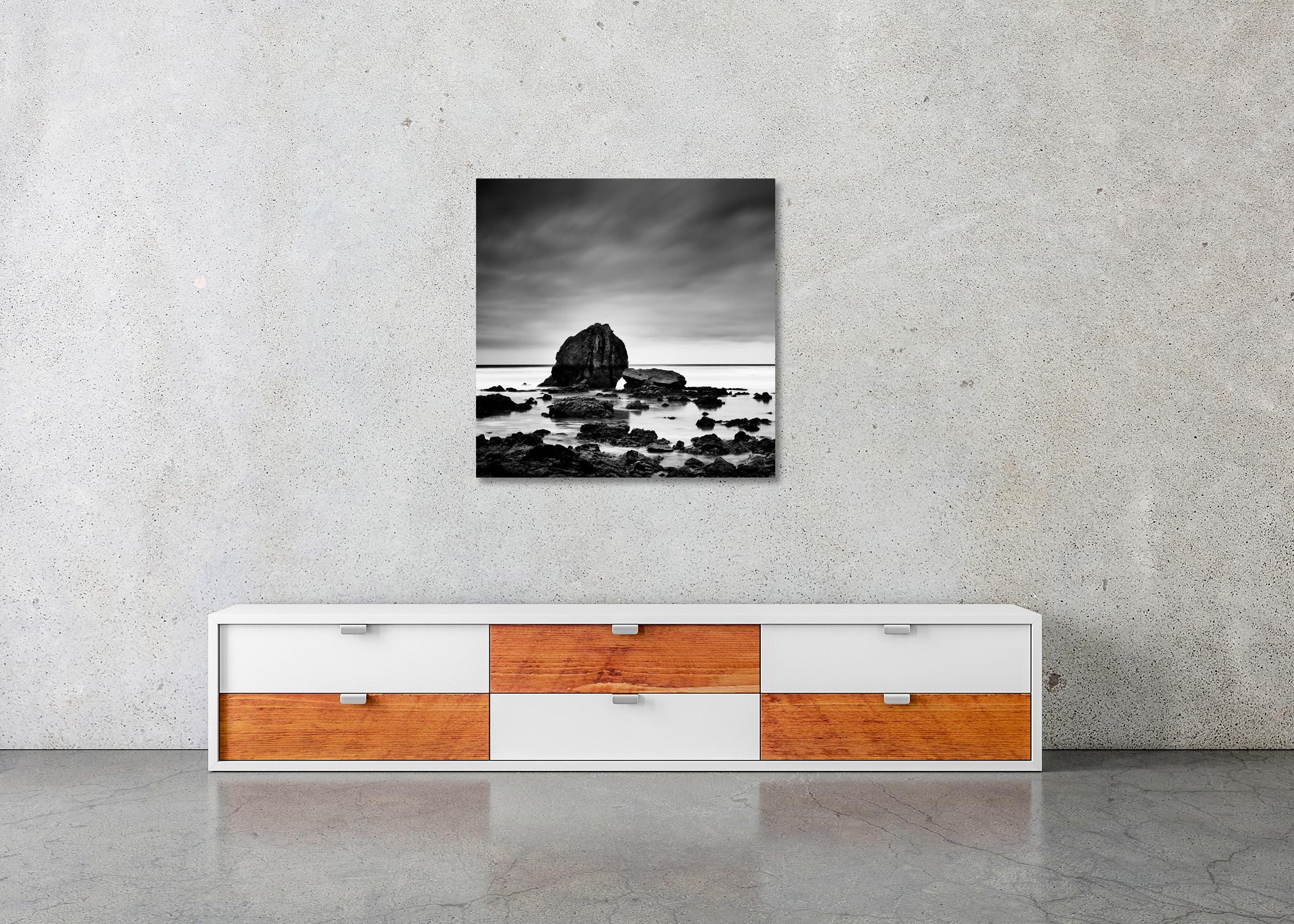 Beach Rock, giant stones, shoreline, France, black and white, landscape, photo For Sale 2
