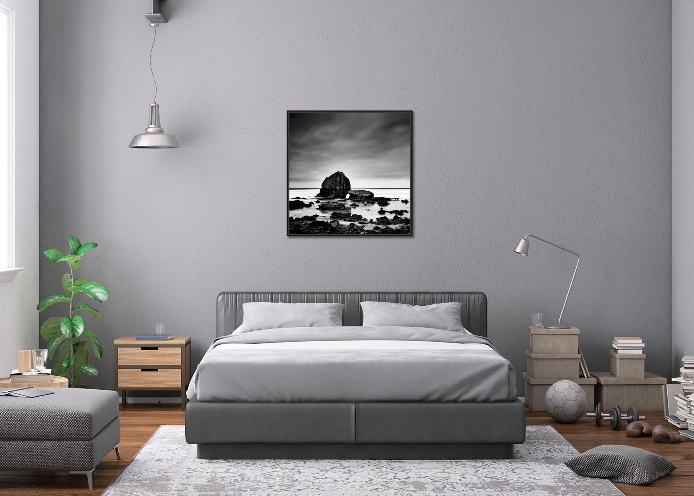 Beach Rock, giant stones, shoreline, France, black and white, landscape, photo For Sale 3