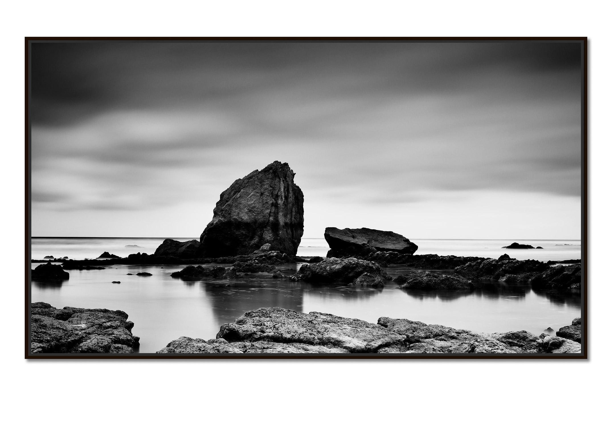 Beach Rock Panorama, Shoreline, France, black and white landscape photography - Photograph by Gerald Berghammer