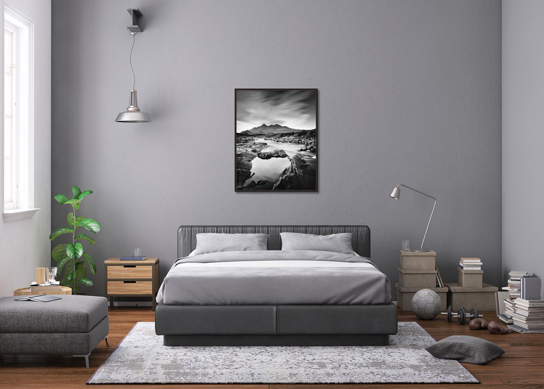Black Cuillin Hills Mountains Scotland black and white landscape art photography en vente 1