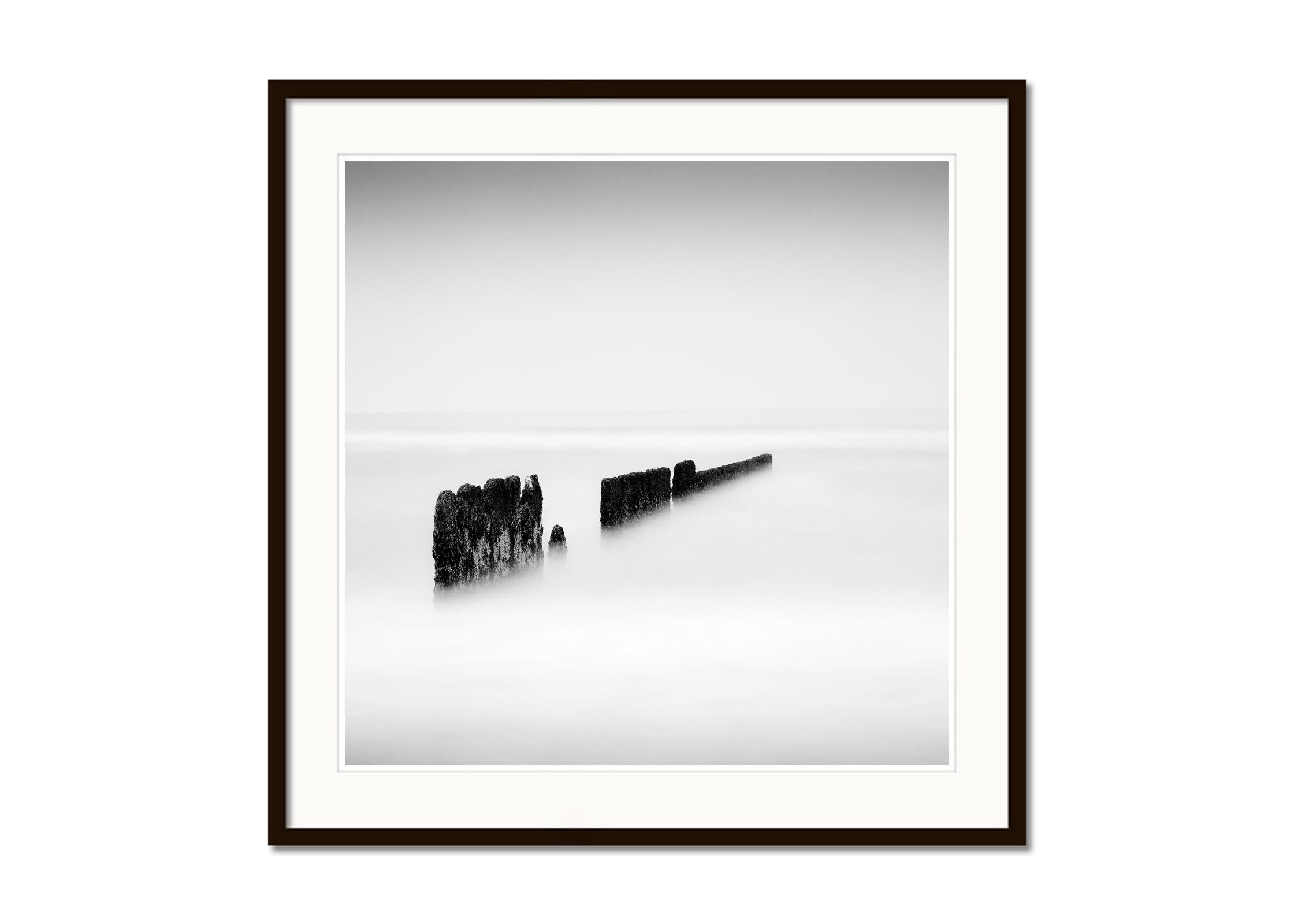 Black Line, Groyne, Sylte, Germany, black and white, art photography, landscape - Gray Black and White Photograph by Gerald Berghammer