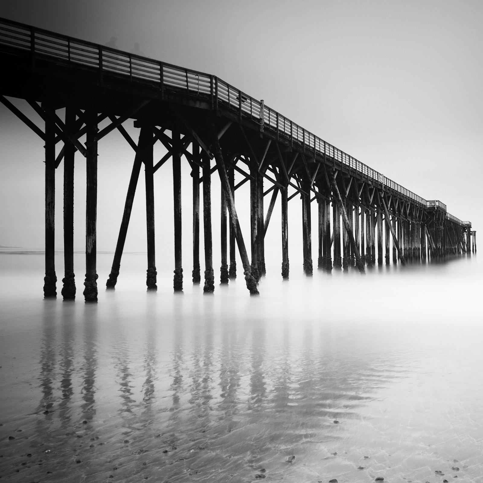 Black Pier, Beach, California, USA, black and white long exposure photography For Sale 2
