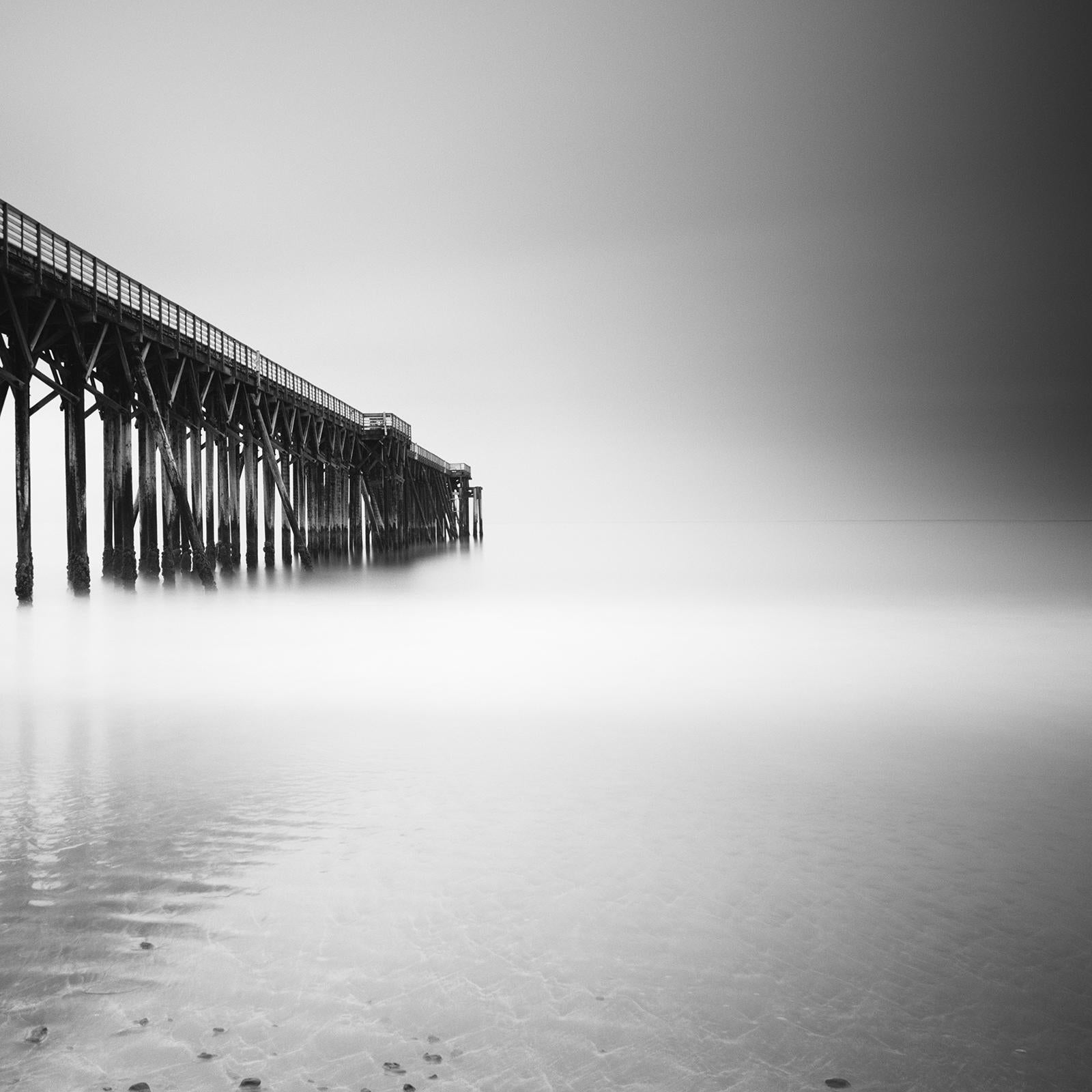 Black Pier, Beach, California, USA, black and white long exposure photography For Sale 1