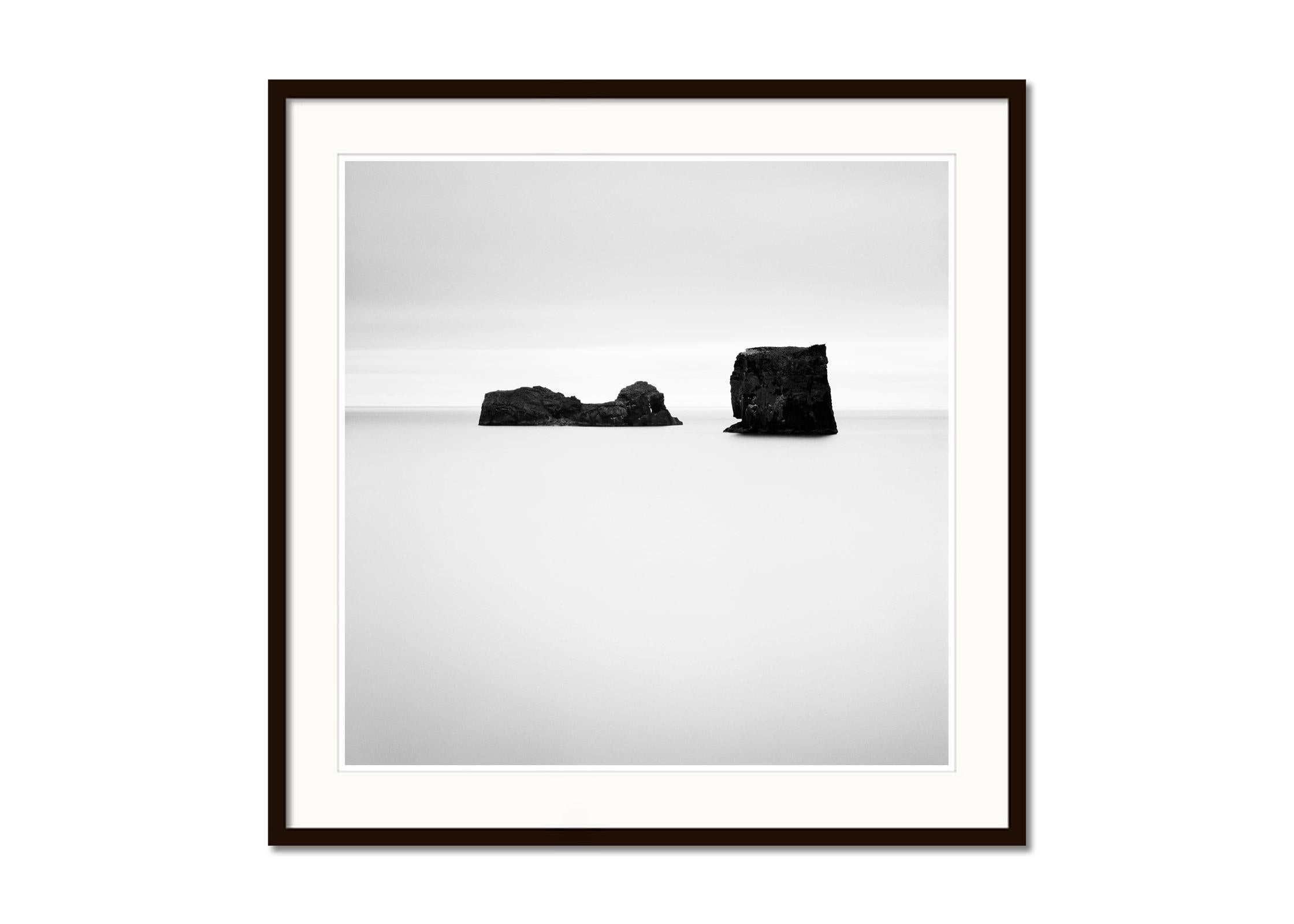 Black Rocks, Iceland, minimalism black and white fine art landscape photography - Gray Landscape Photograph by Gerald Berghammer