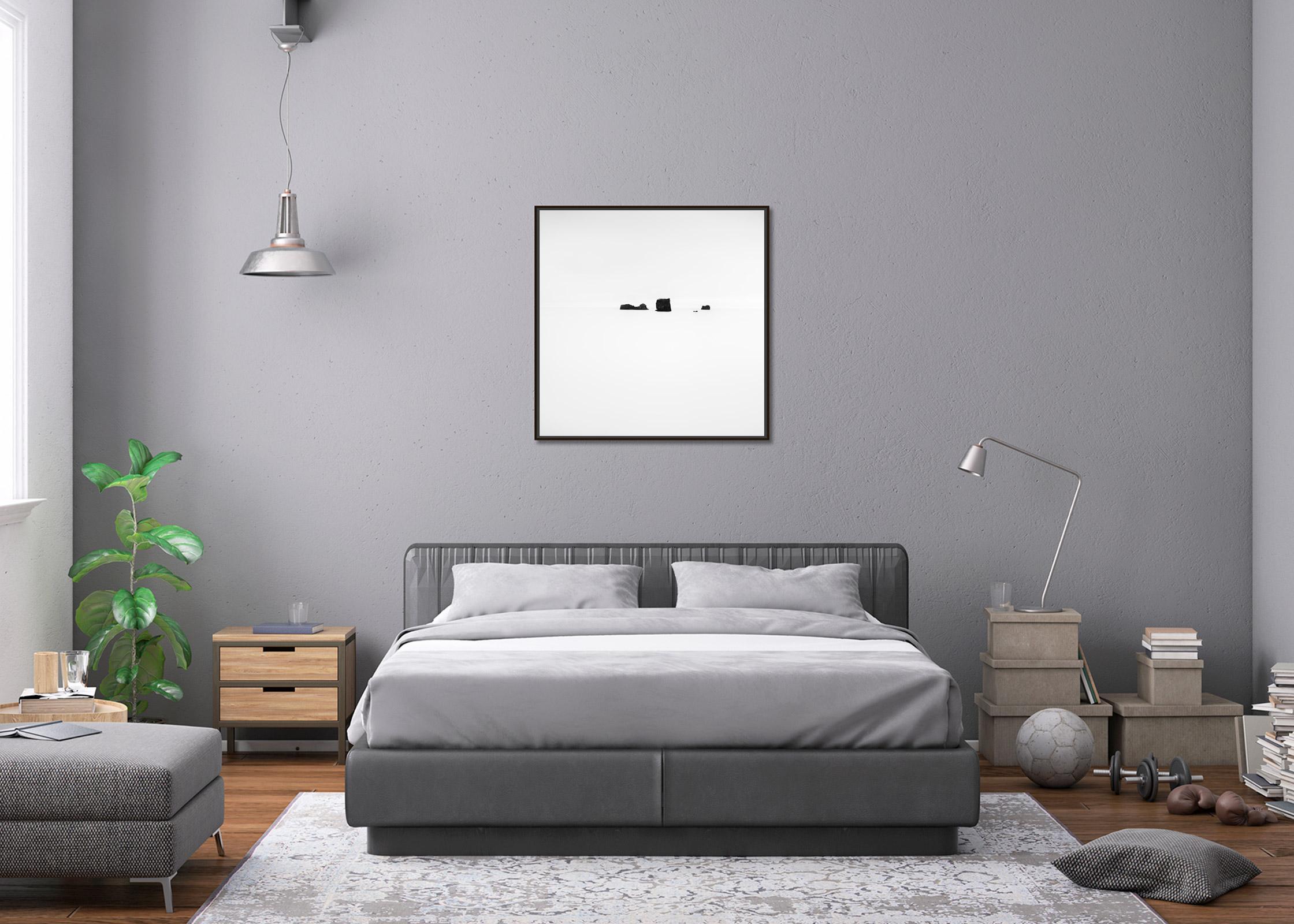 Roches noires, Islande, minimaliste, noir et blanc, art paysage, photographie	 en vente 2