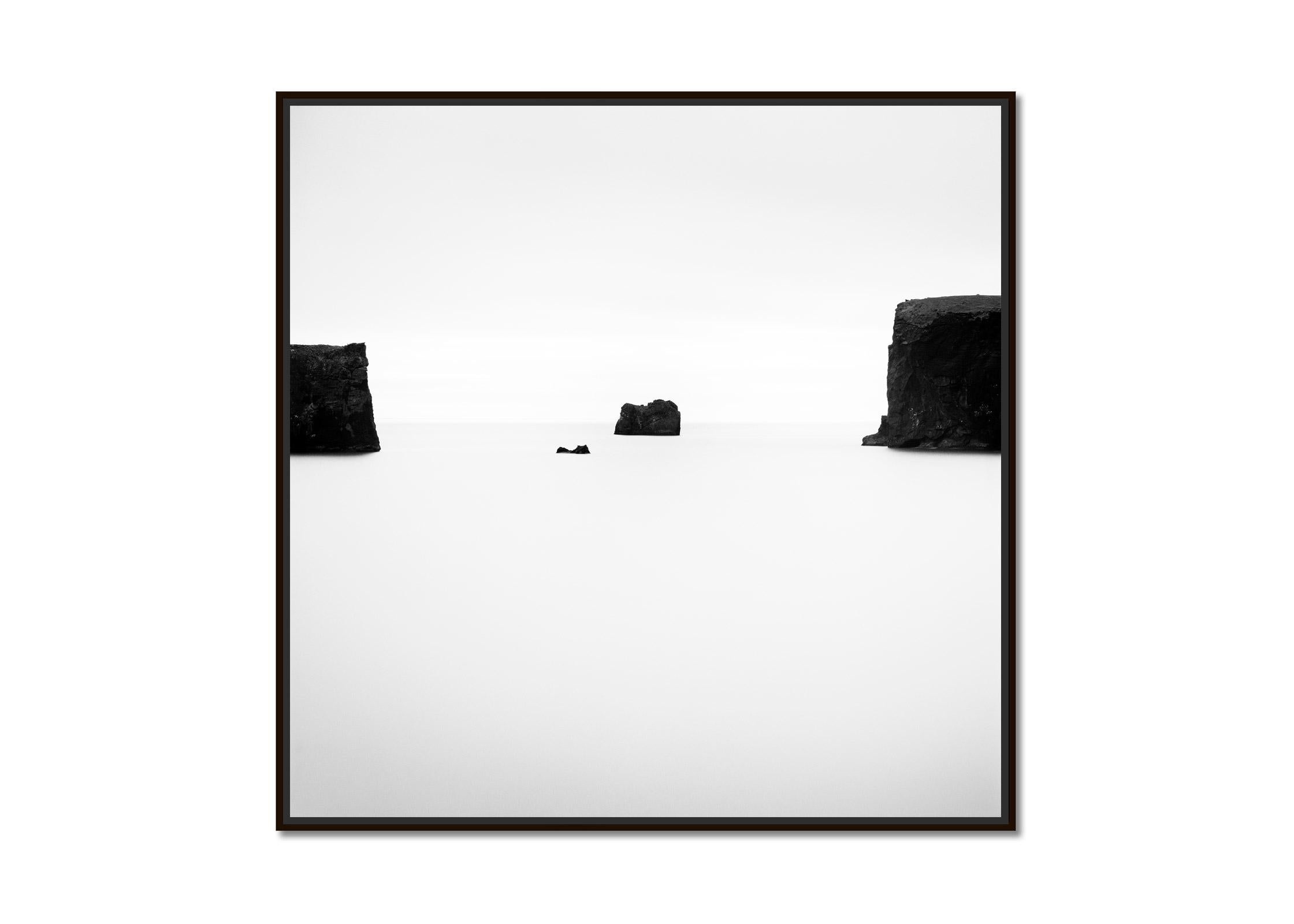Black Rocks, Iceland, minimalist black and white photography, seascape fine art - Photograph by Gerald Berghammer