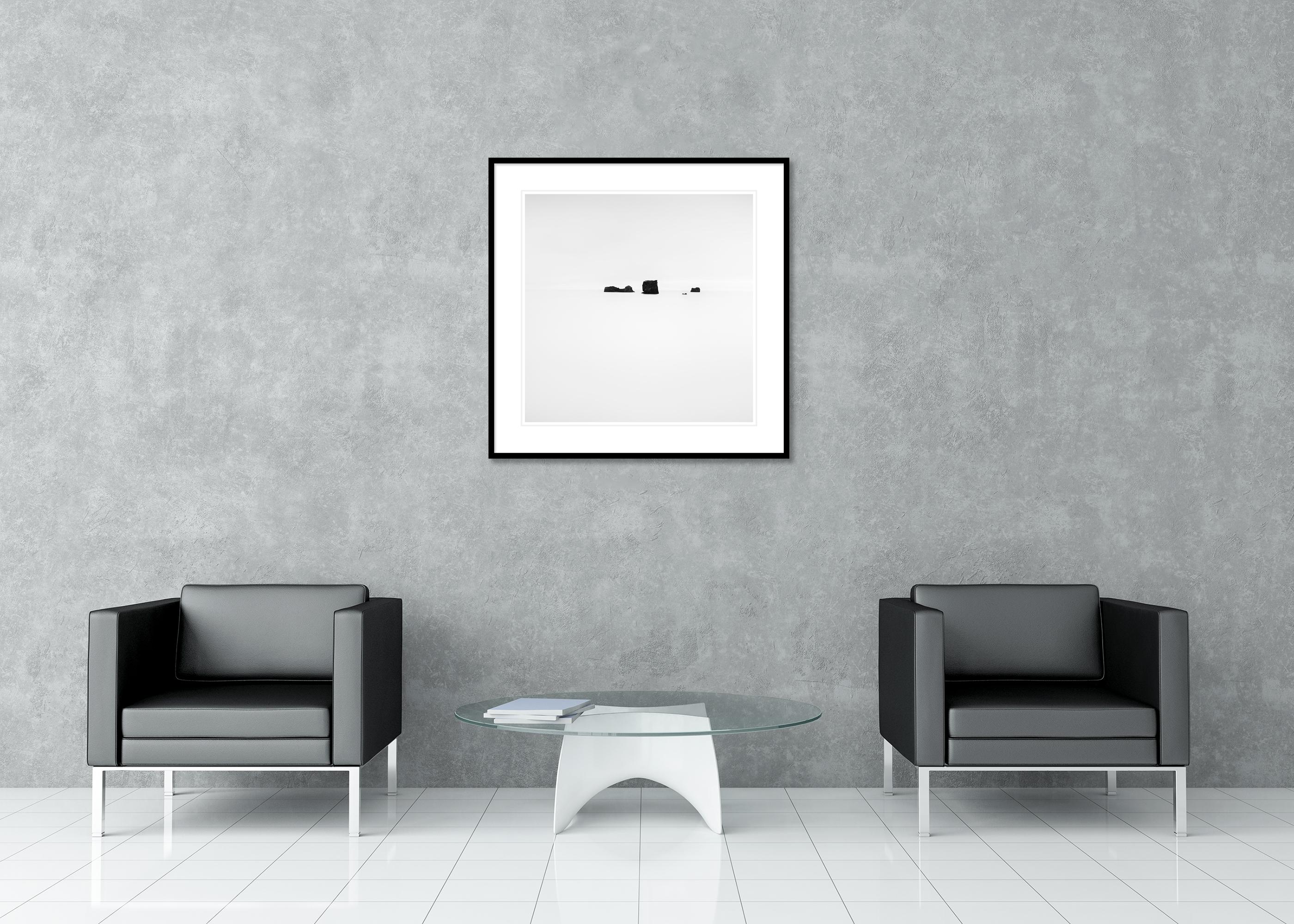 Black Rocks Iceland minimalist black and white - Gray Black and White Photograph by Gerald Berghammer