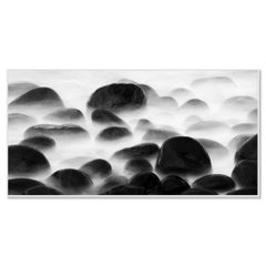 Black Stone Beach, black and white, long exposure, waterscape, art, photography