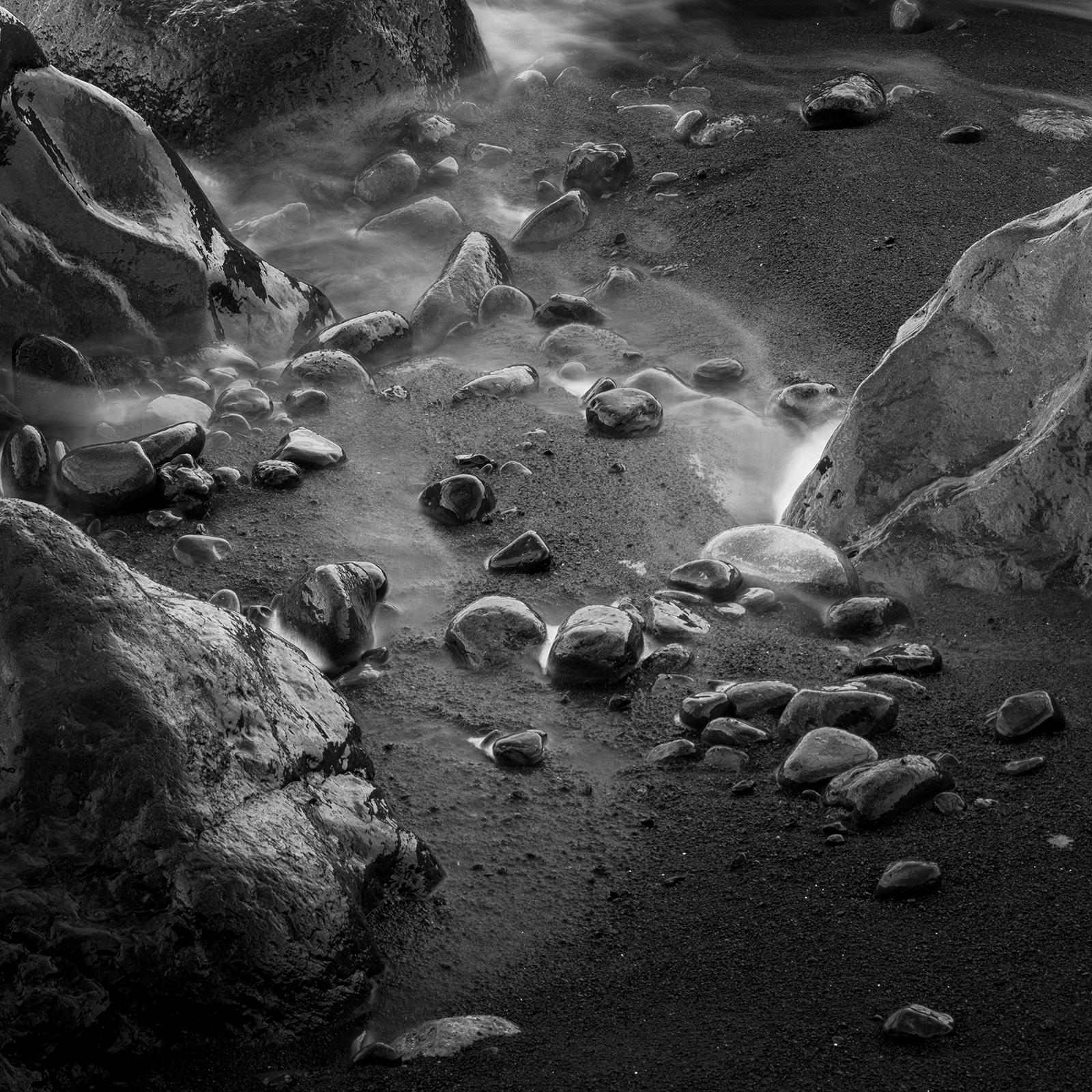 Black Stone Beach, giant Rocks, surf, Madeira, Portugal, black and white photo For Sale 6