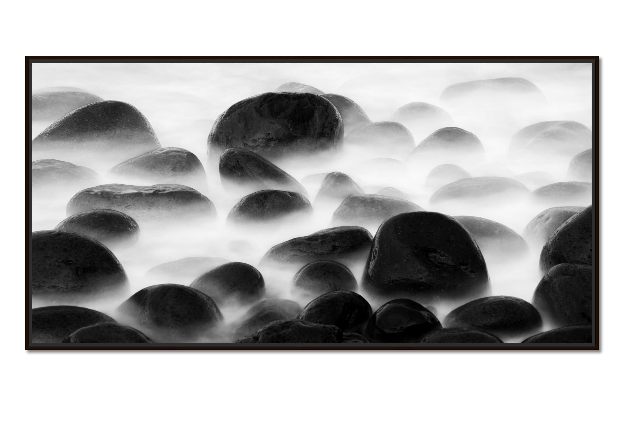 Black Stone Beach, Madeira, Portugal, black and white, photography, waterscape  - Photograph by Gerald Berghammer