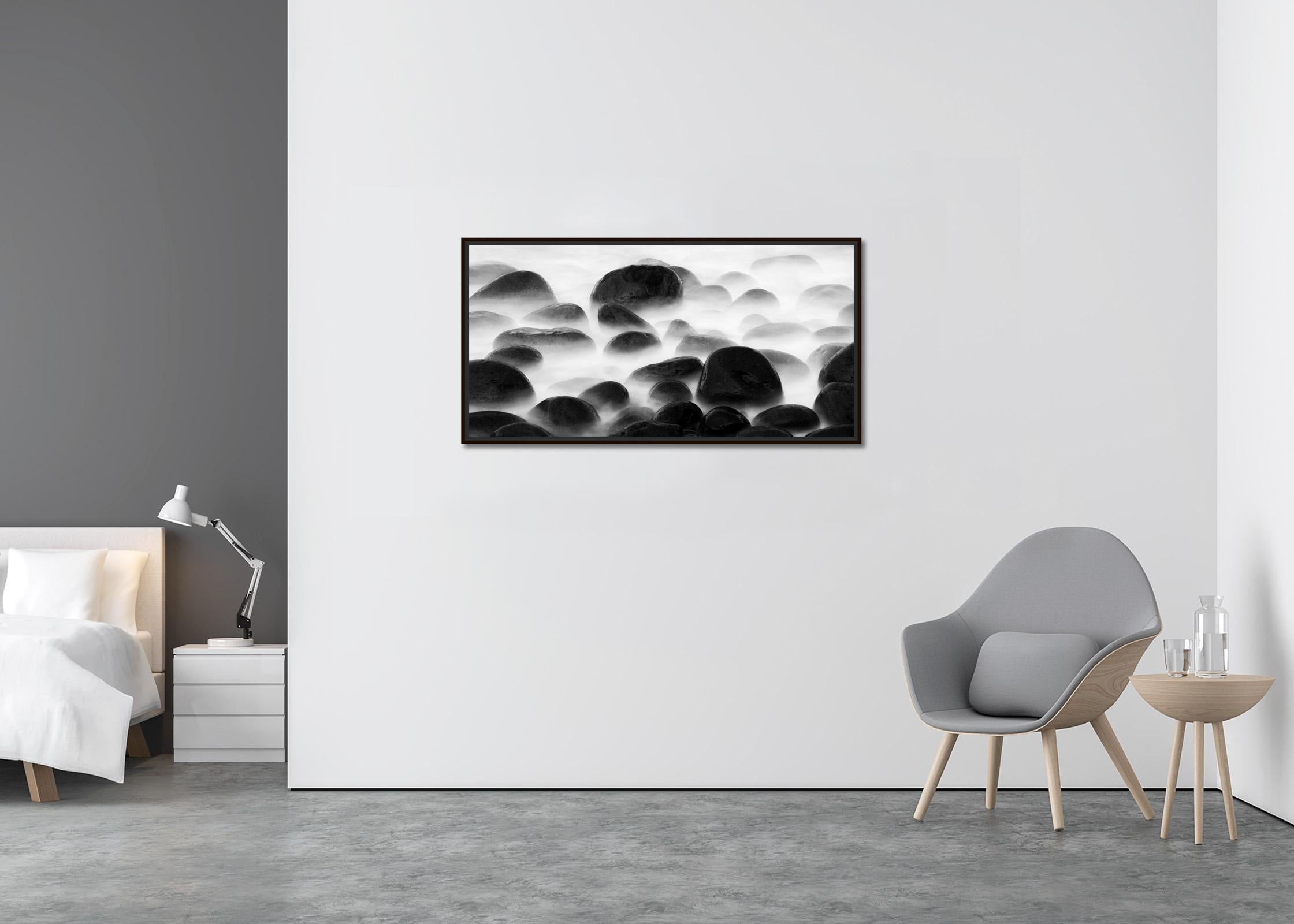 Black Stone Beach, Madeira, Portugal, black and white, photography, waterscape  - Contemporary Photograph by Gerald Berghammer